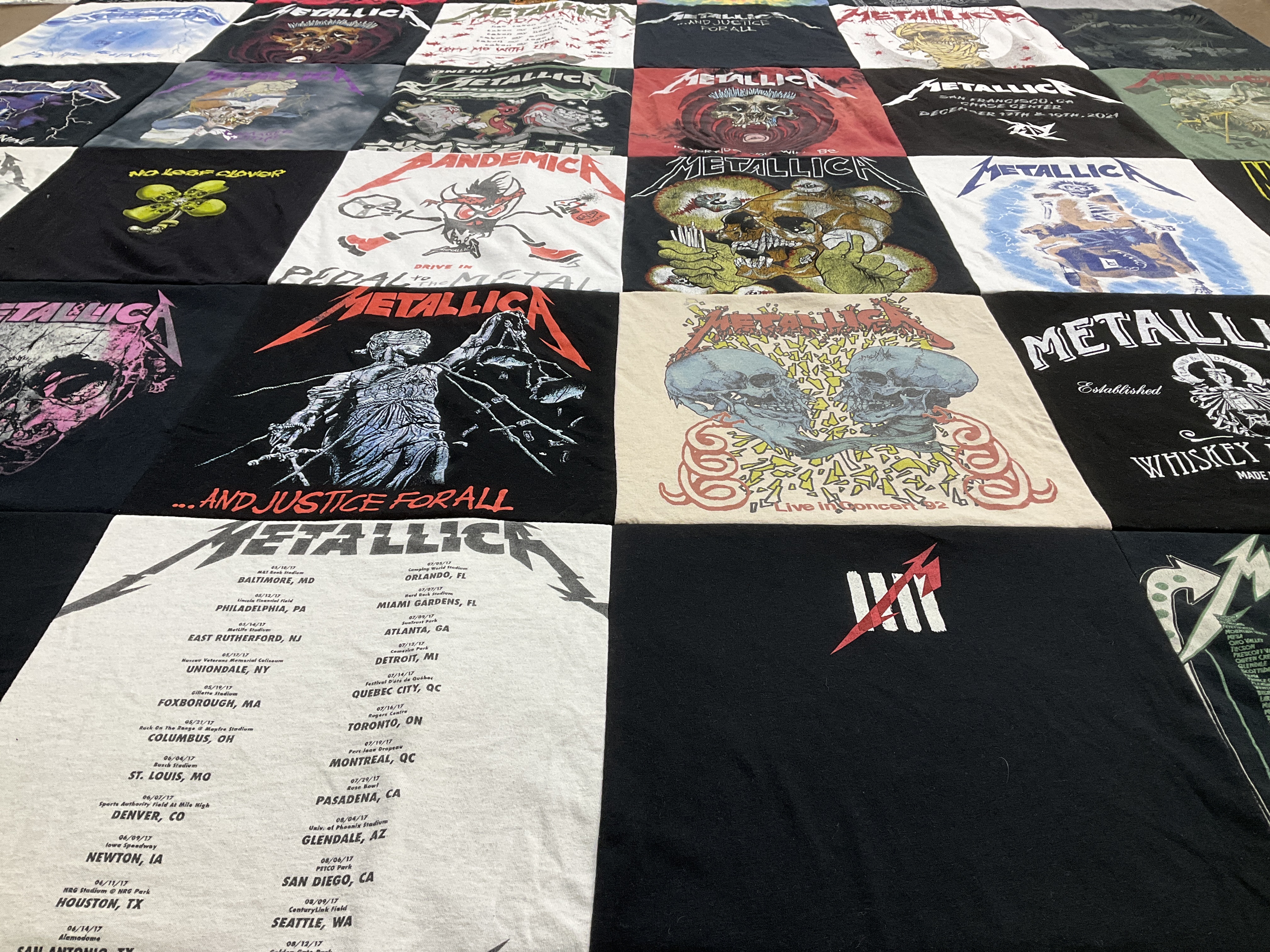 T-shirt quilt with music, metal themes by Amy from NY