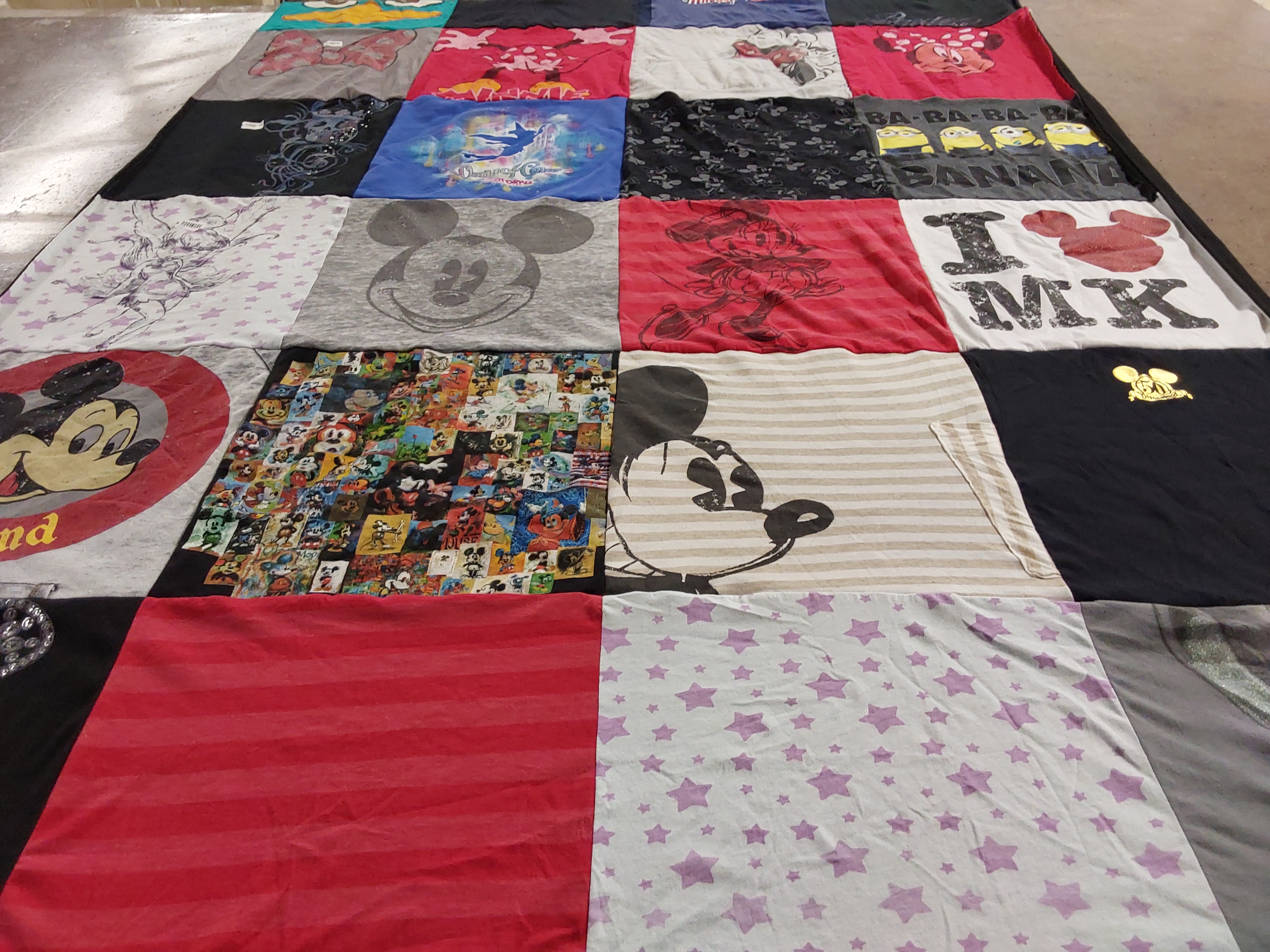 T-shirt quilt with disney, cartoons themes by Monica from CA
