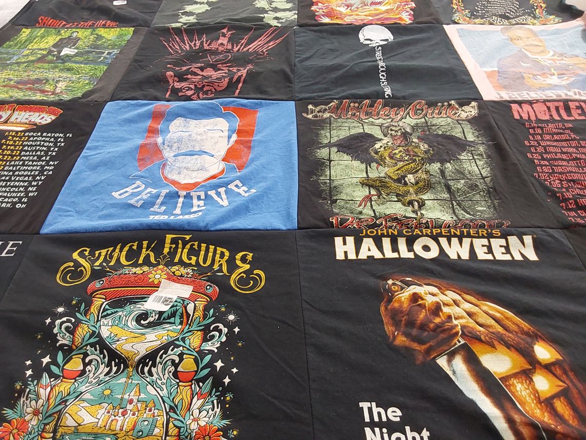 T-shirt quilt with music, films themes by Stephanie from MA