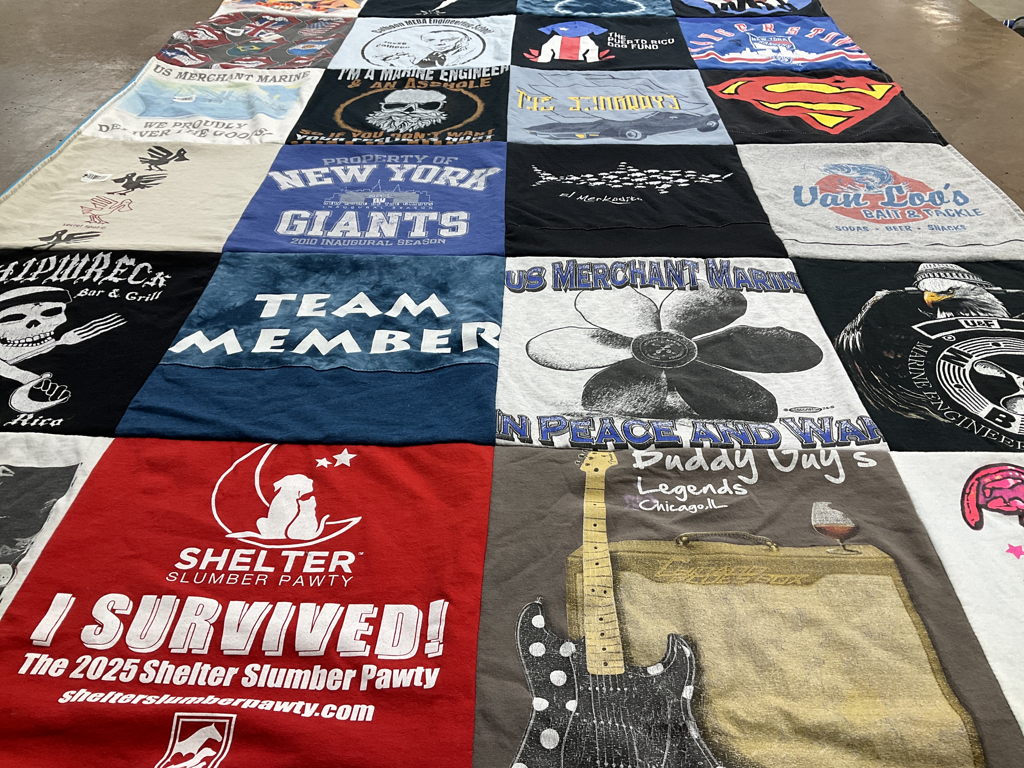 T-shirt quilt with marine, engineering themes by Vicky from MD