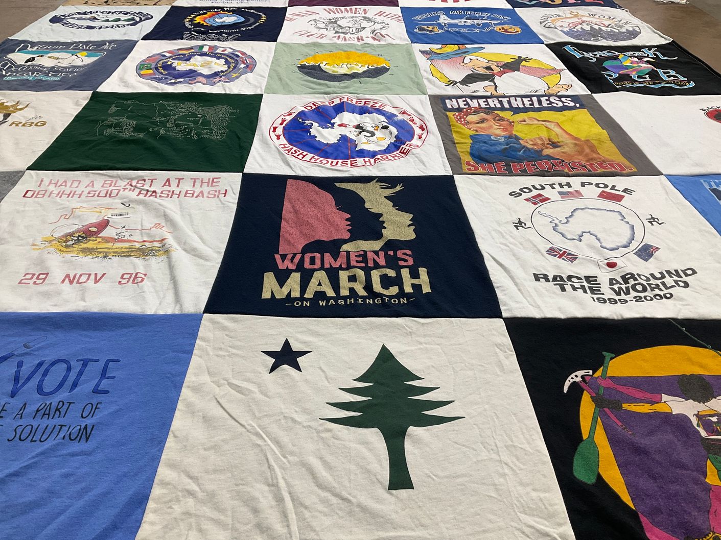 T-shirt quilt with politics, activism themes by Amy from ME