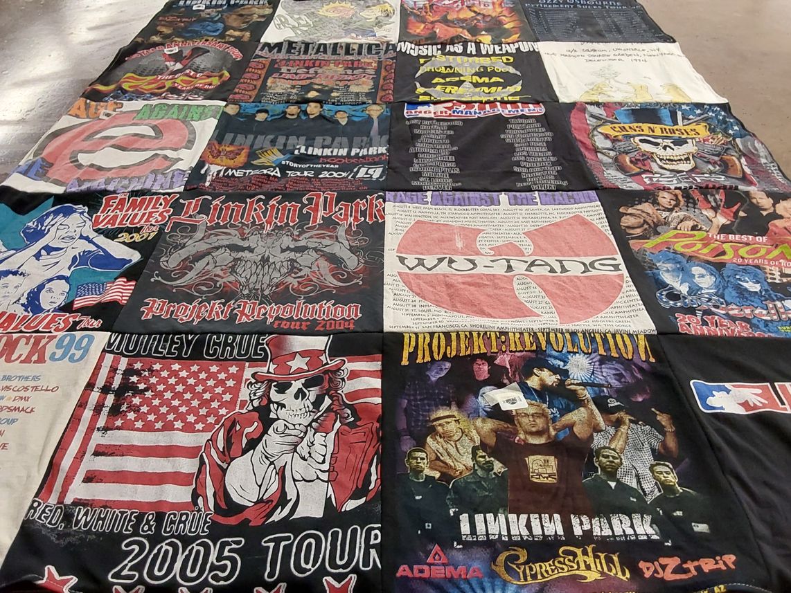 T-shirt quilt with music, concerts themes by Brett from NY
