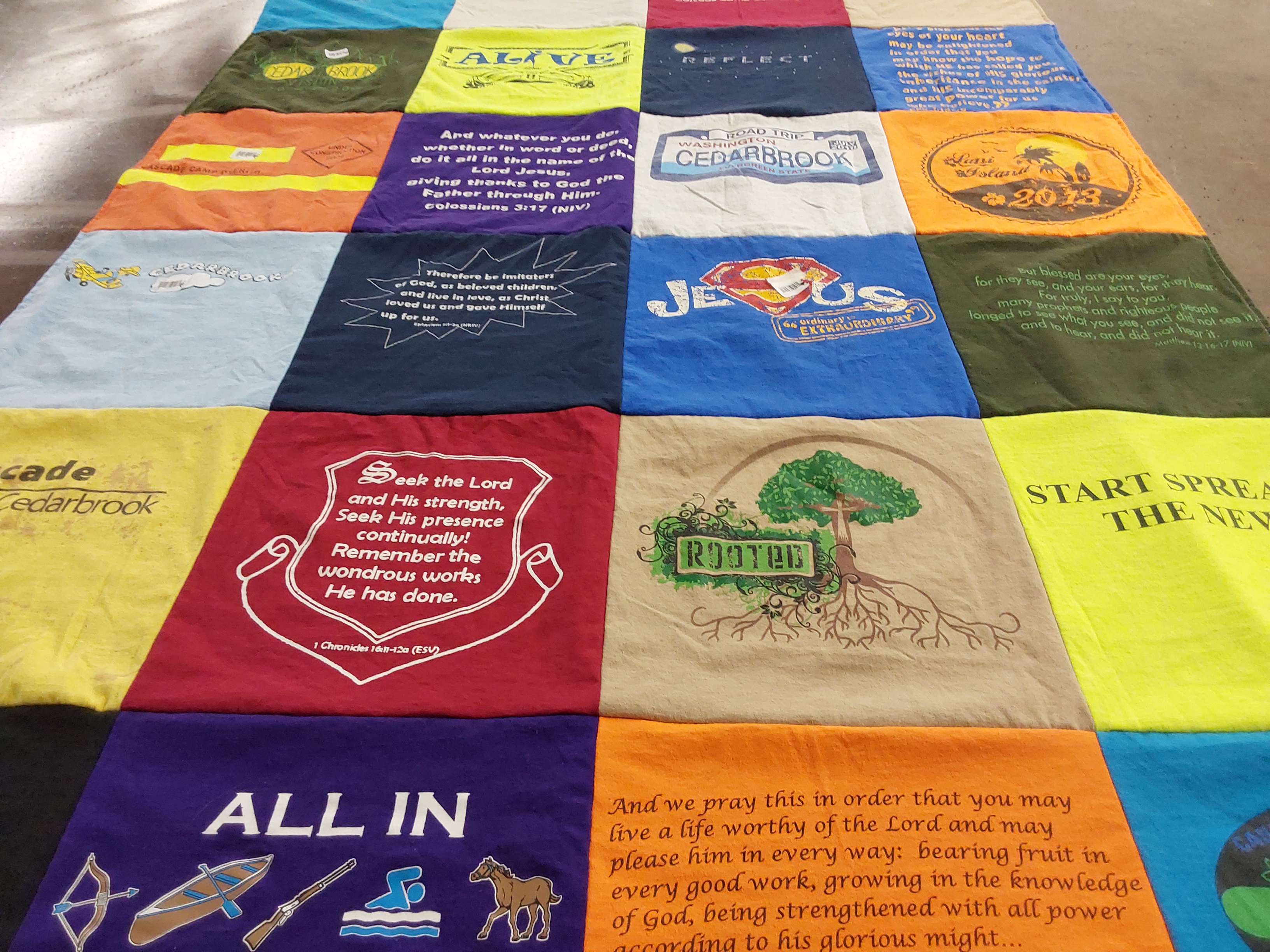 T-shirt quilt with faith, community themes by Heidi from WA