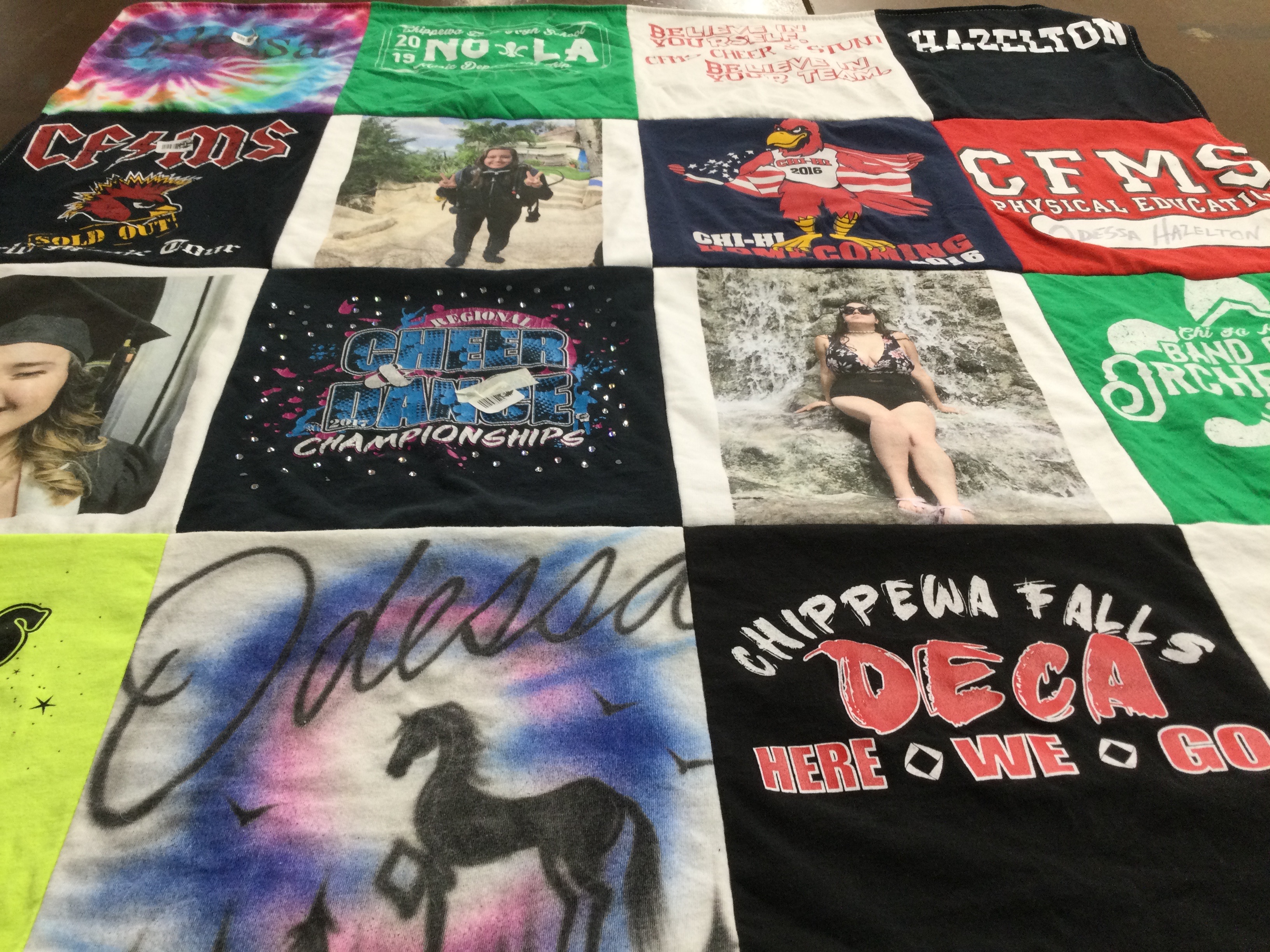 T-shirt quilt from chippewa falls high school, cfms middle school by Flordeliza from WI