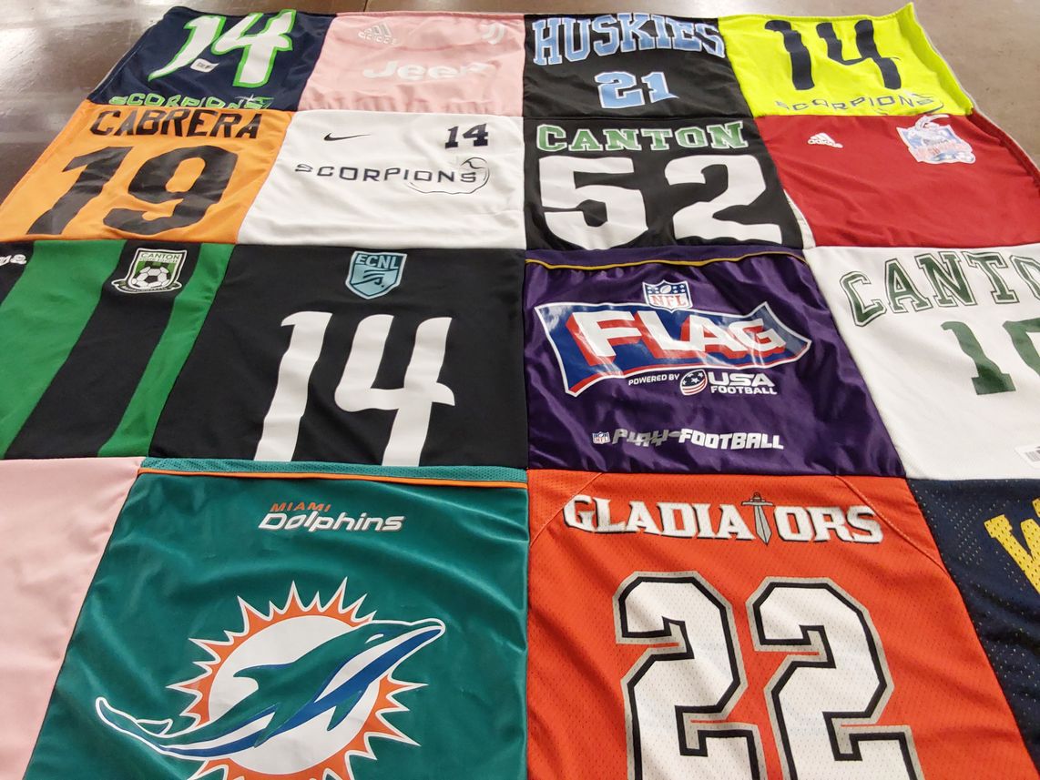 T-shirt quilt with sports, football themes by Selene from MA