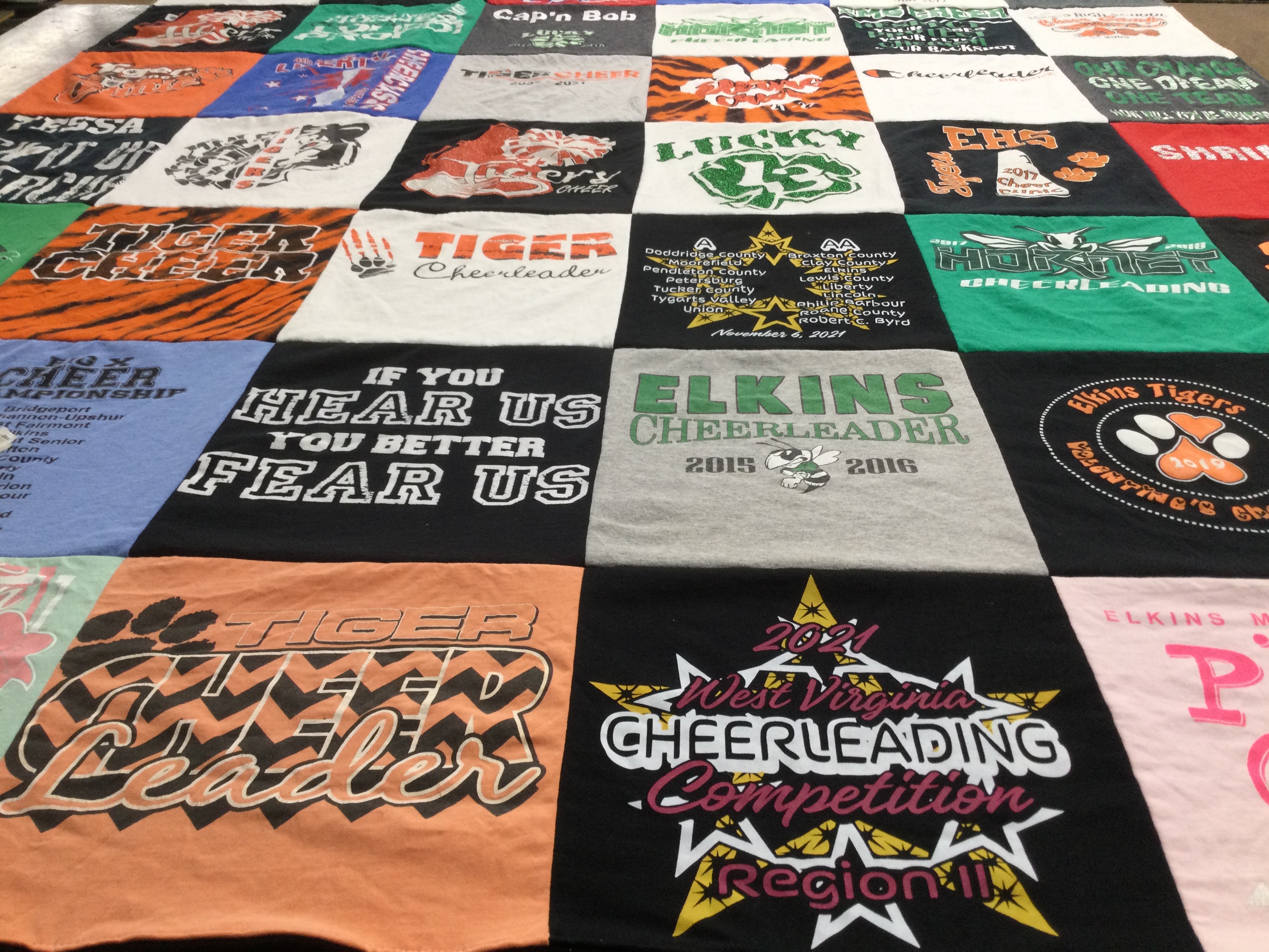 T-shirt quilt featuring elkins high school cheer team by Susie from WV