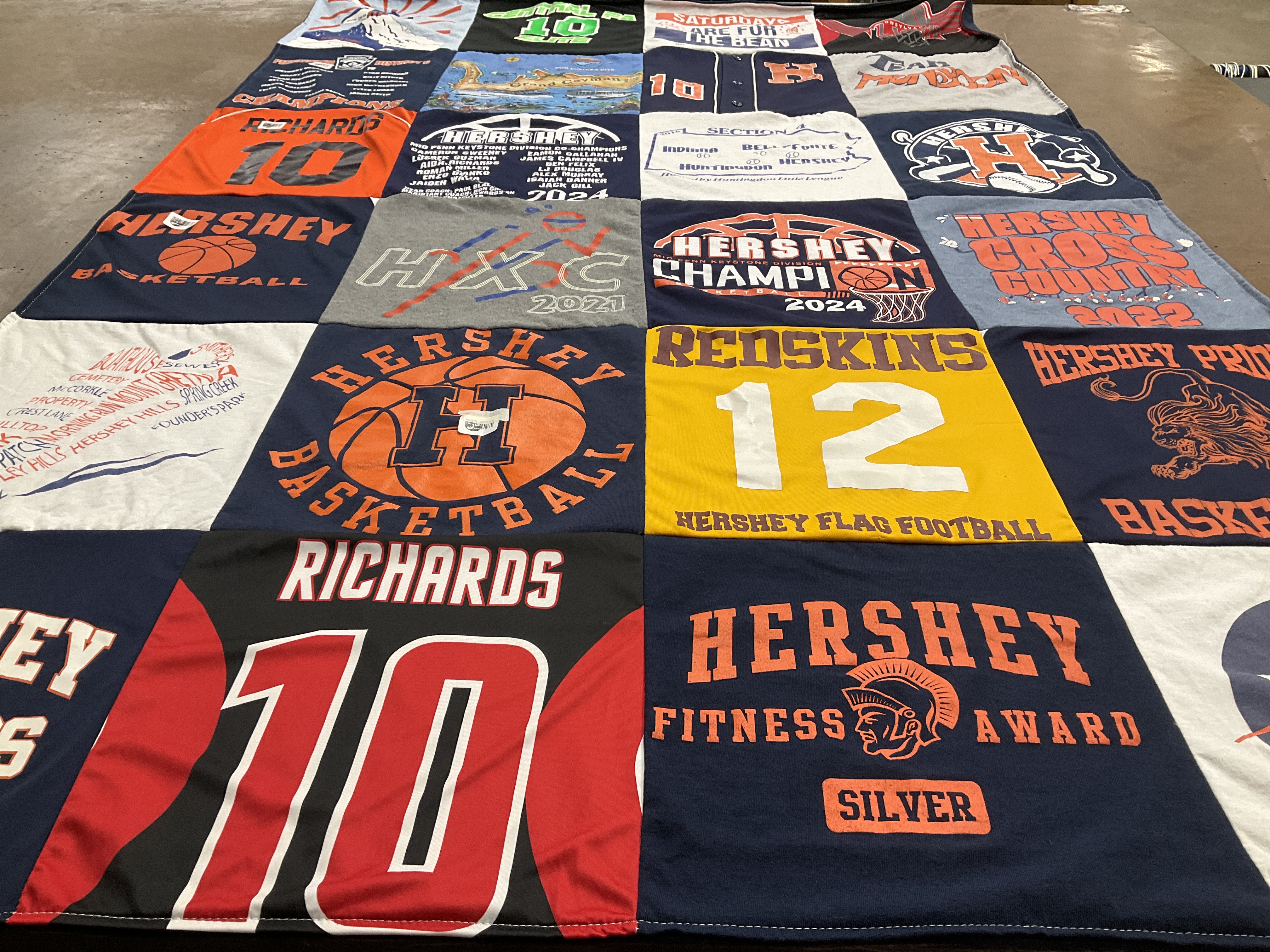 T-shirt quilt featuring hershey high school basketball, hershey high school flag football by Nicole from PA