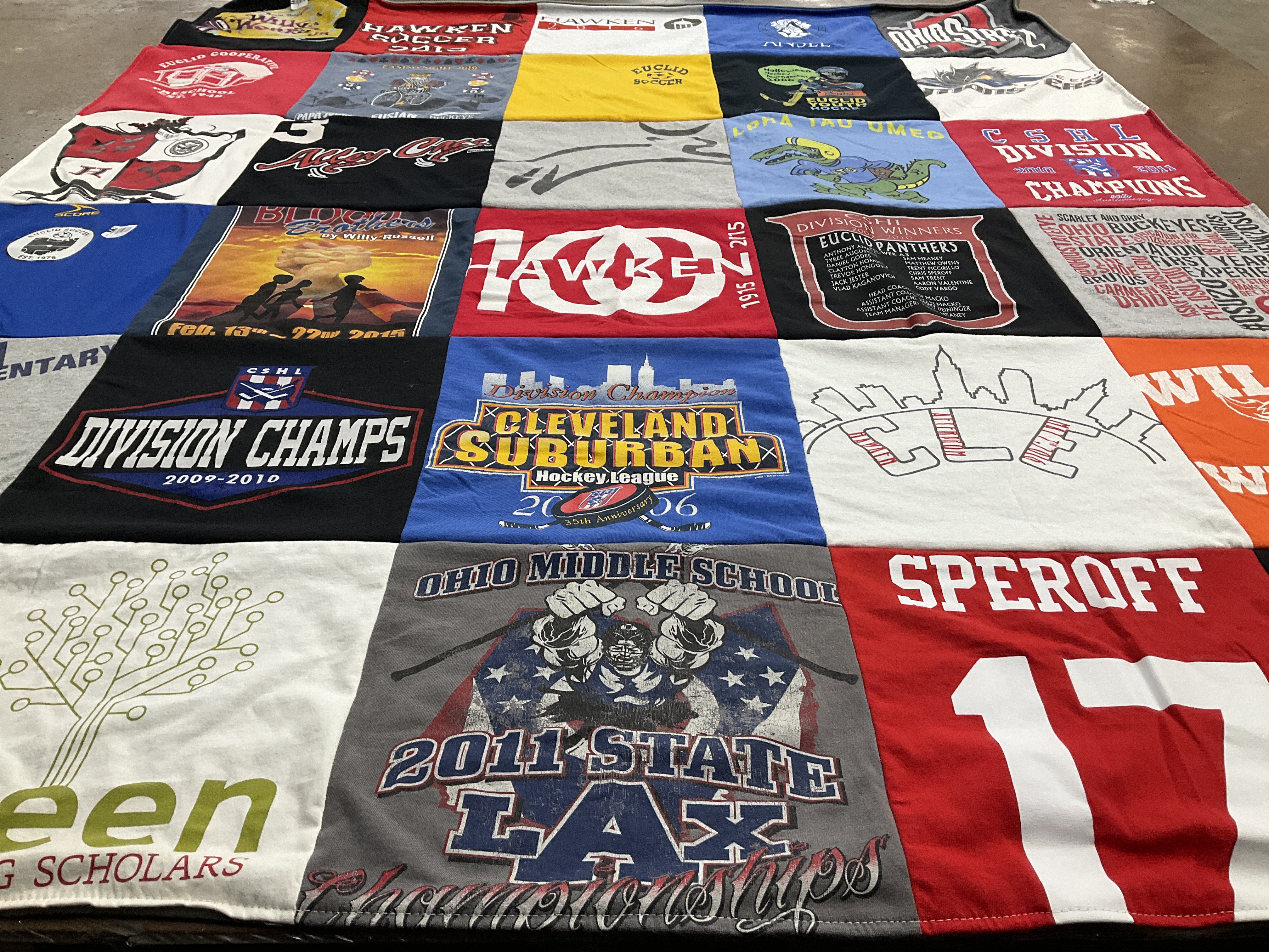 T-shirt quilt featuring euclid panthers, cleveland suburban hockey team by Leisa from OH