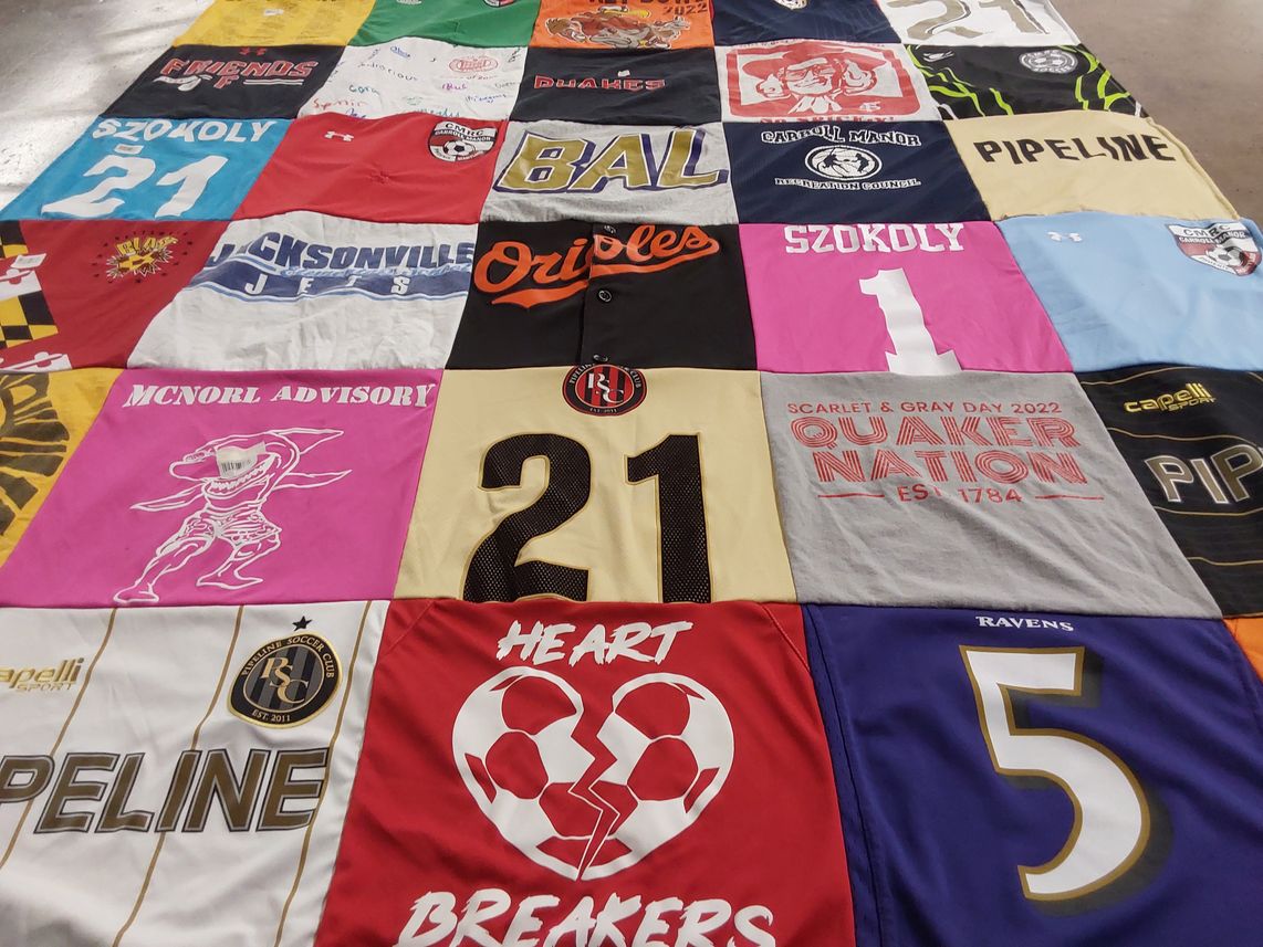 T-shirt quilt featuring jacksonville jets, baltimore ravens by Robyne from MD