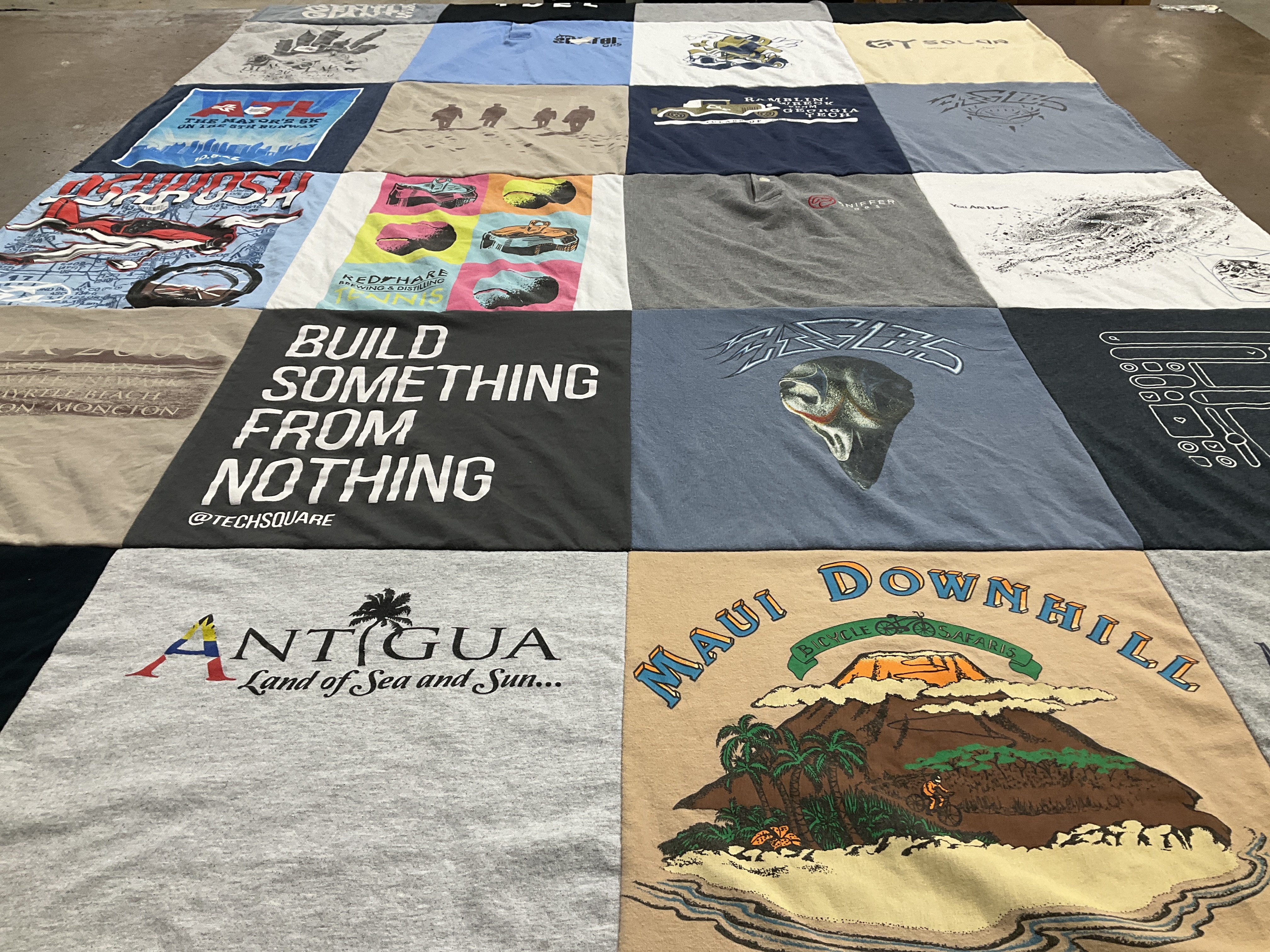 T-shirt quilt with cycling, beaches themes by Allison from GA