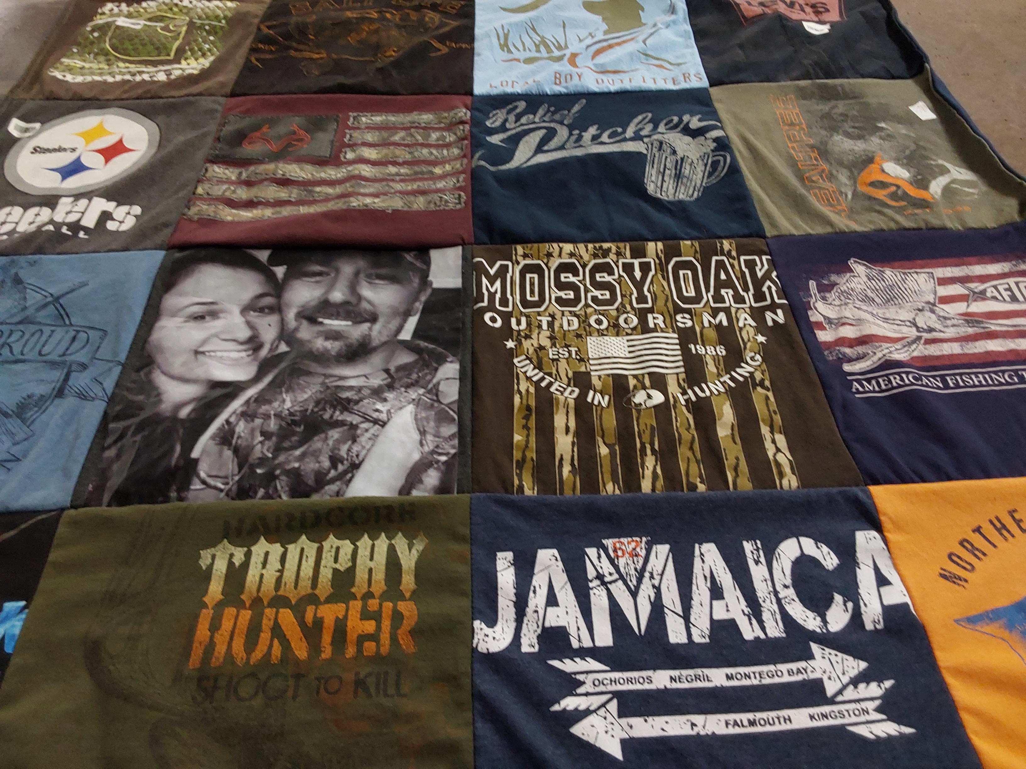 T-shirt quilt with hunting, outdoors themes by audrey from VA