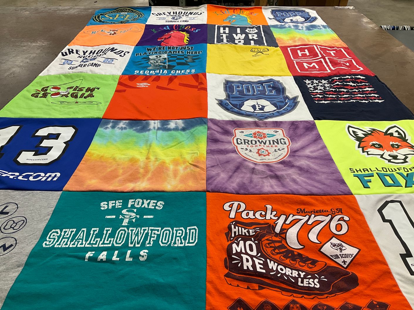 T-shirt quilt featuring shallowford foxes by Erinn from GA