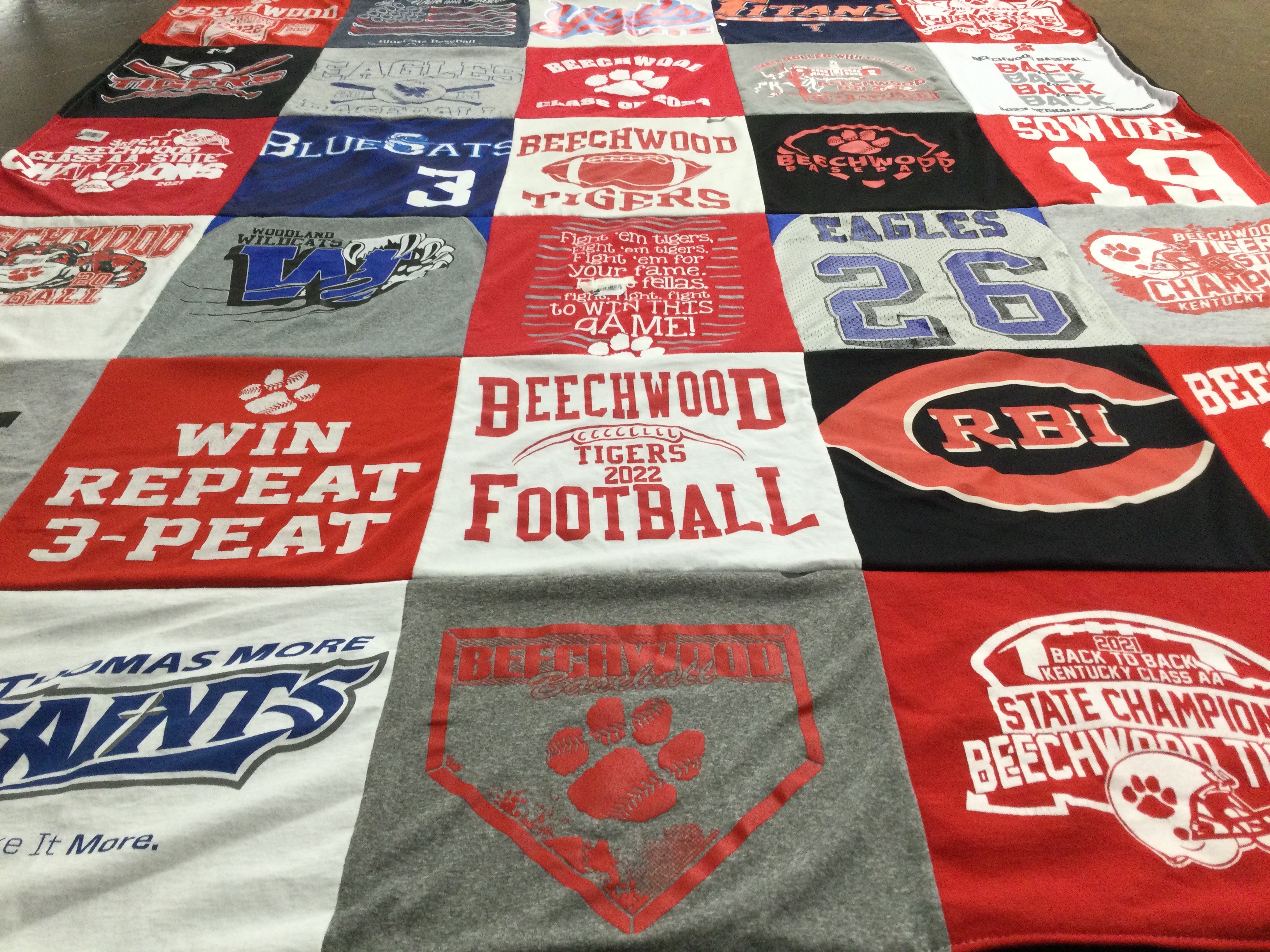 T-shirt quilt featuring beechtown tigers, st. thomas more titans by Gerri from KY