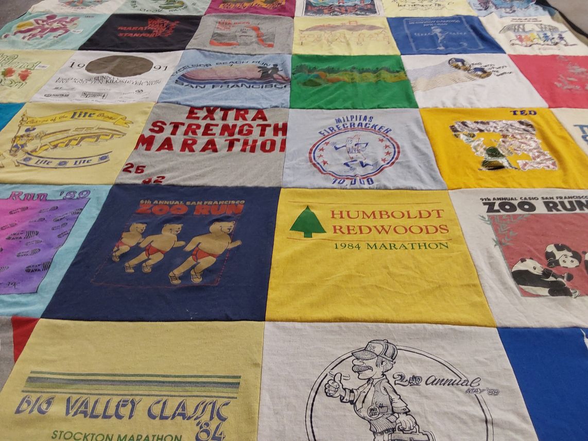 T-shirt quilt with running, marathons themes by Stacie from CA