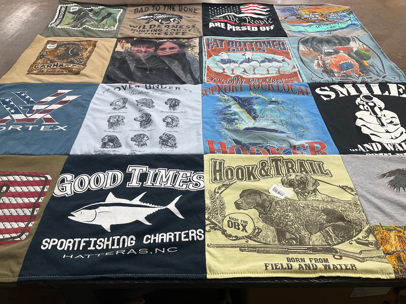 T-shirt quilt with fishing, hunting themes by audrey from VA