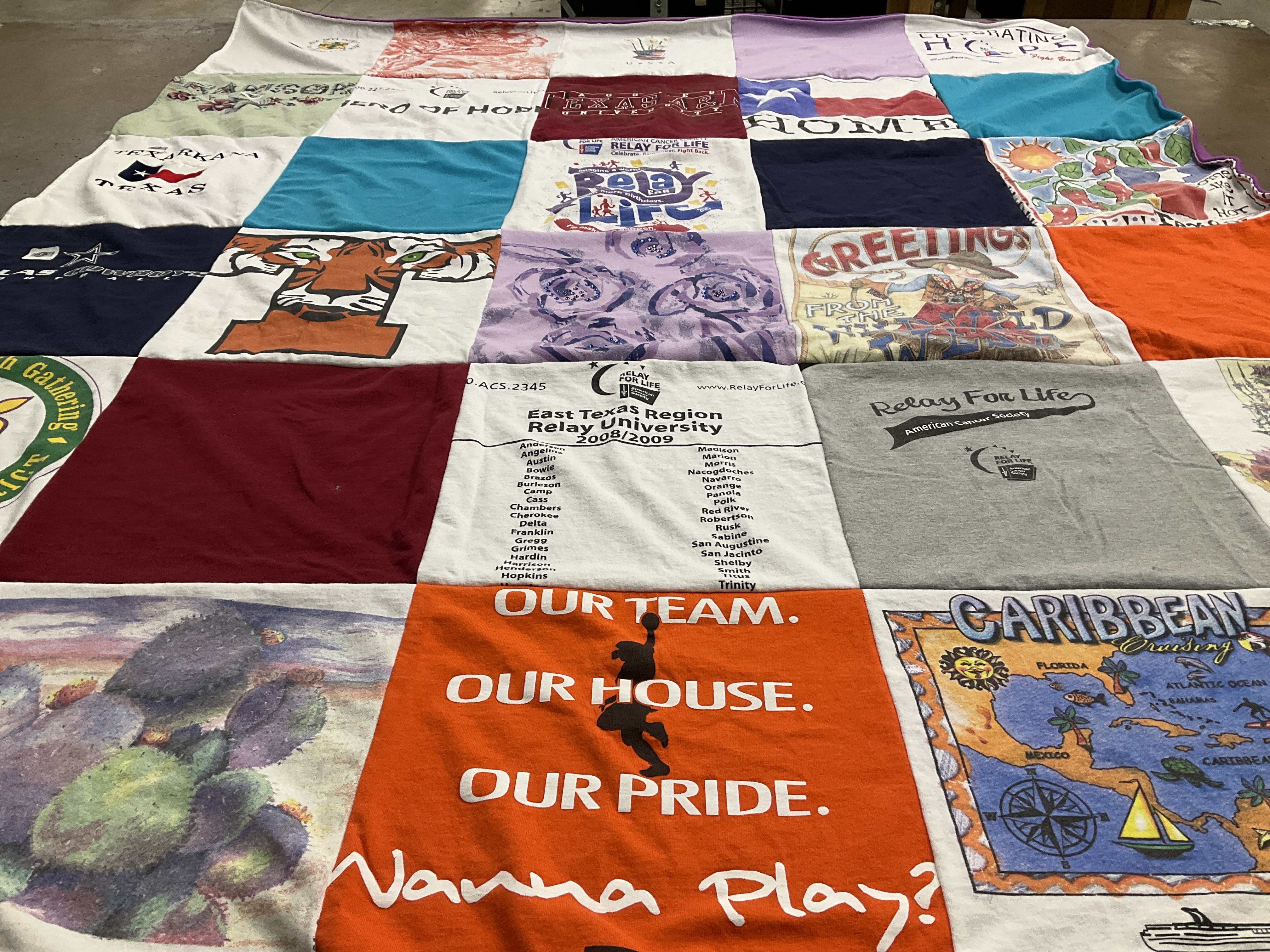 T-shirt quilt from east texas relay university by Christi from TX