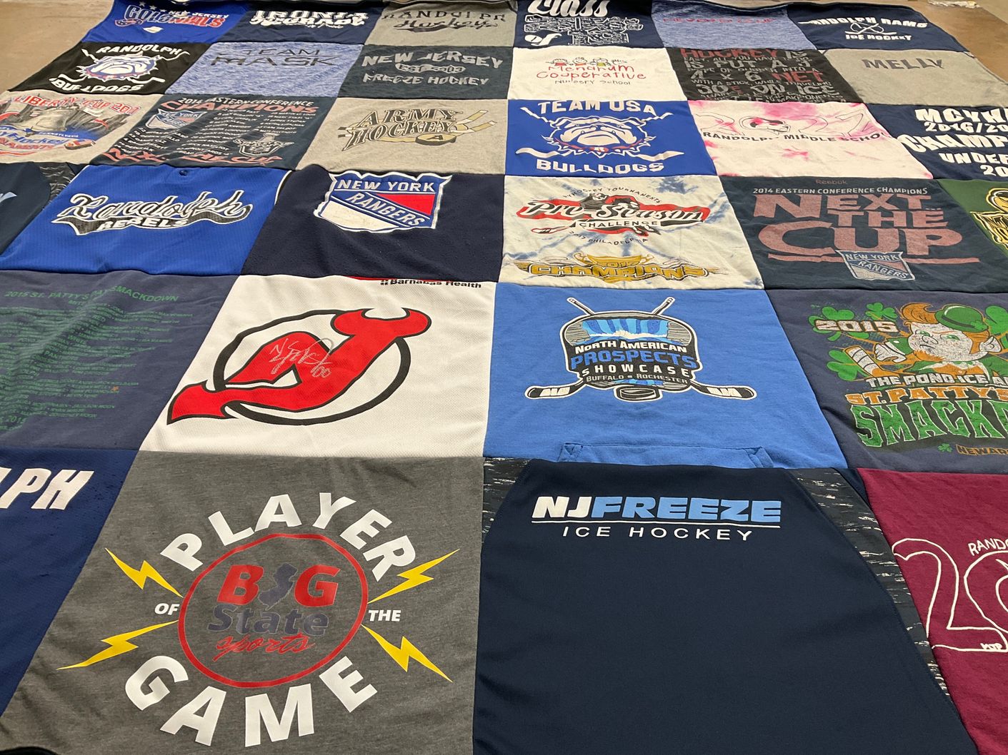 T-shirt quilt featuring new jersey devils, new york rangers by Kathy from NJ