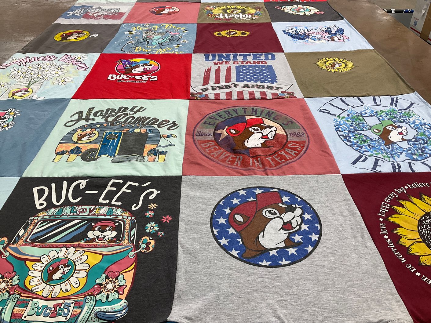 T-shirt quilt with road trips, travel themes by Sheryl from FL
