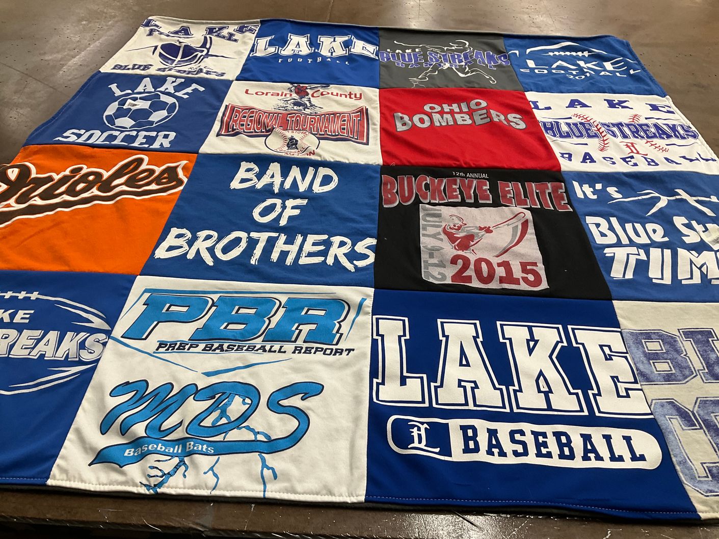 T-shirt quilt featuring lake blue streaks by Laurie from OH