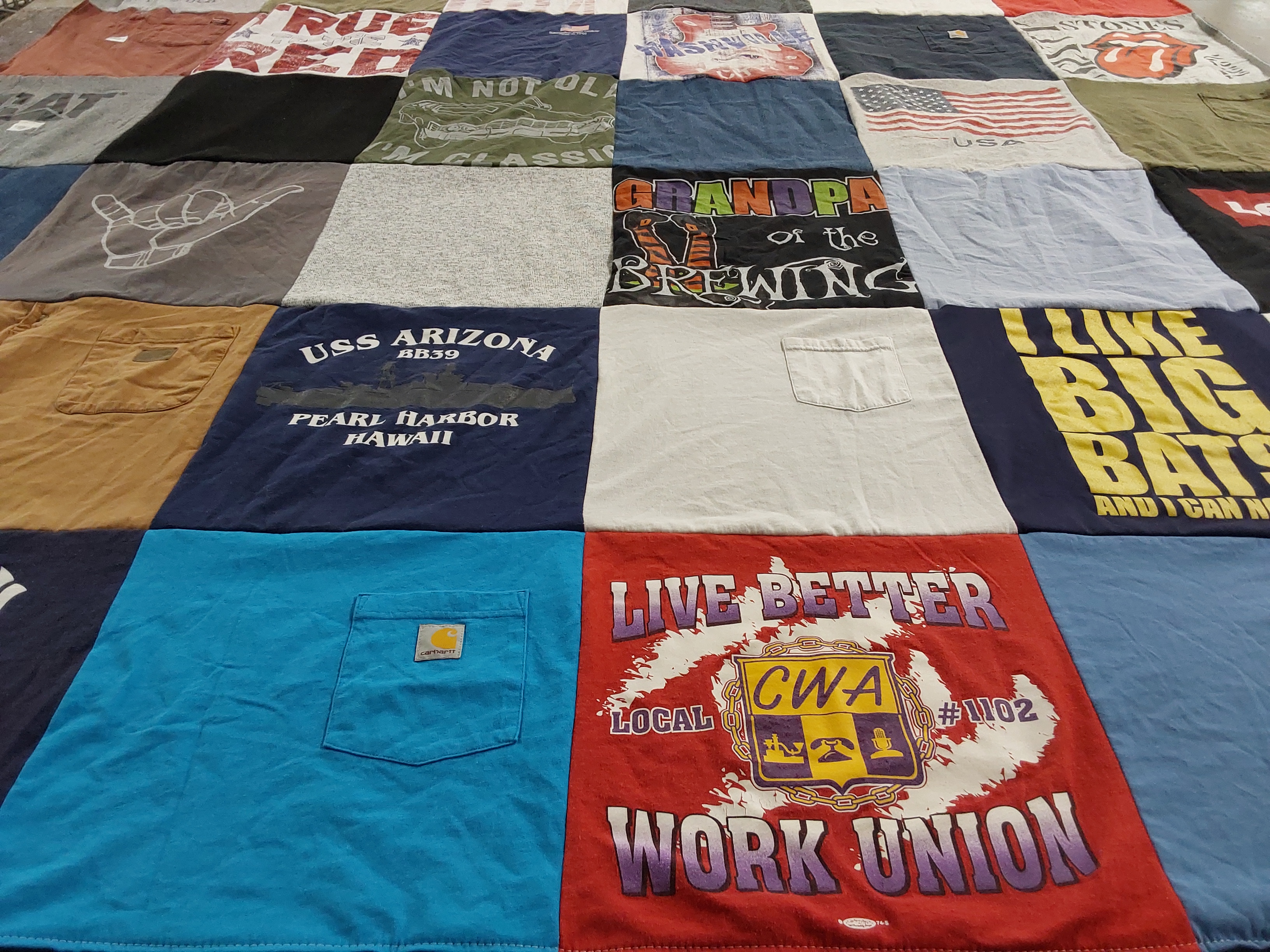 T-shirt quilt with brewing, military themes by Meghan from NJ