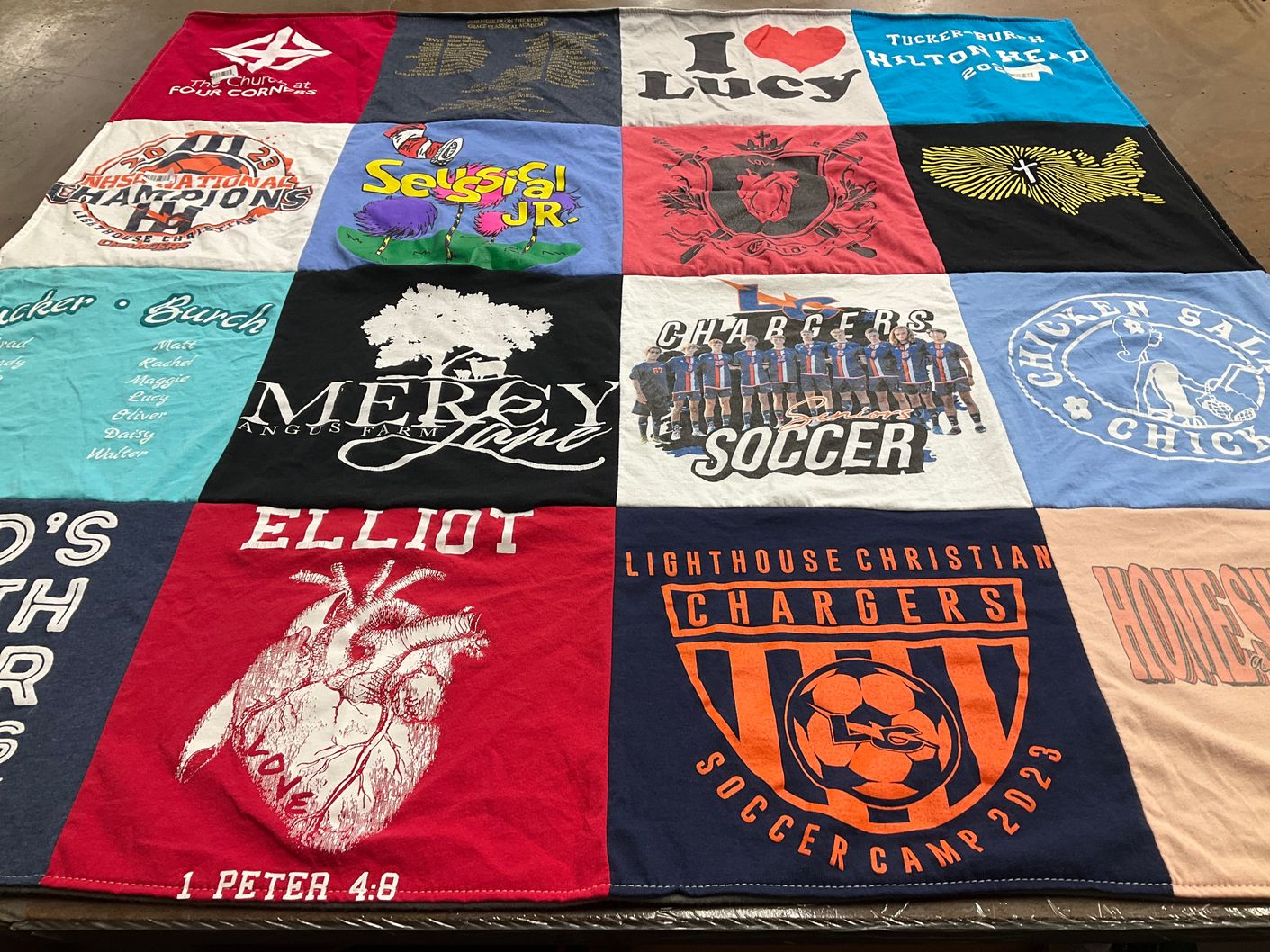 T-shirt quilt featuring lighthouse christian chargers soccer by Rachel from MO