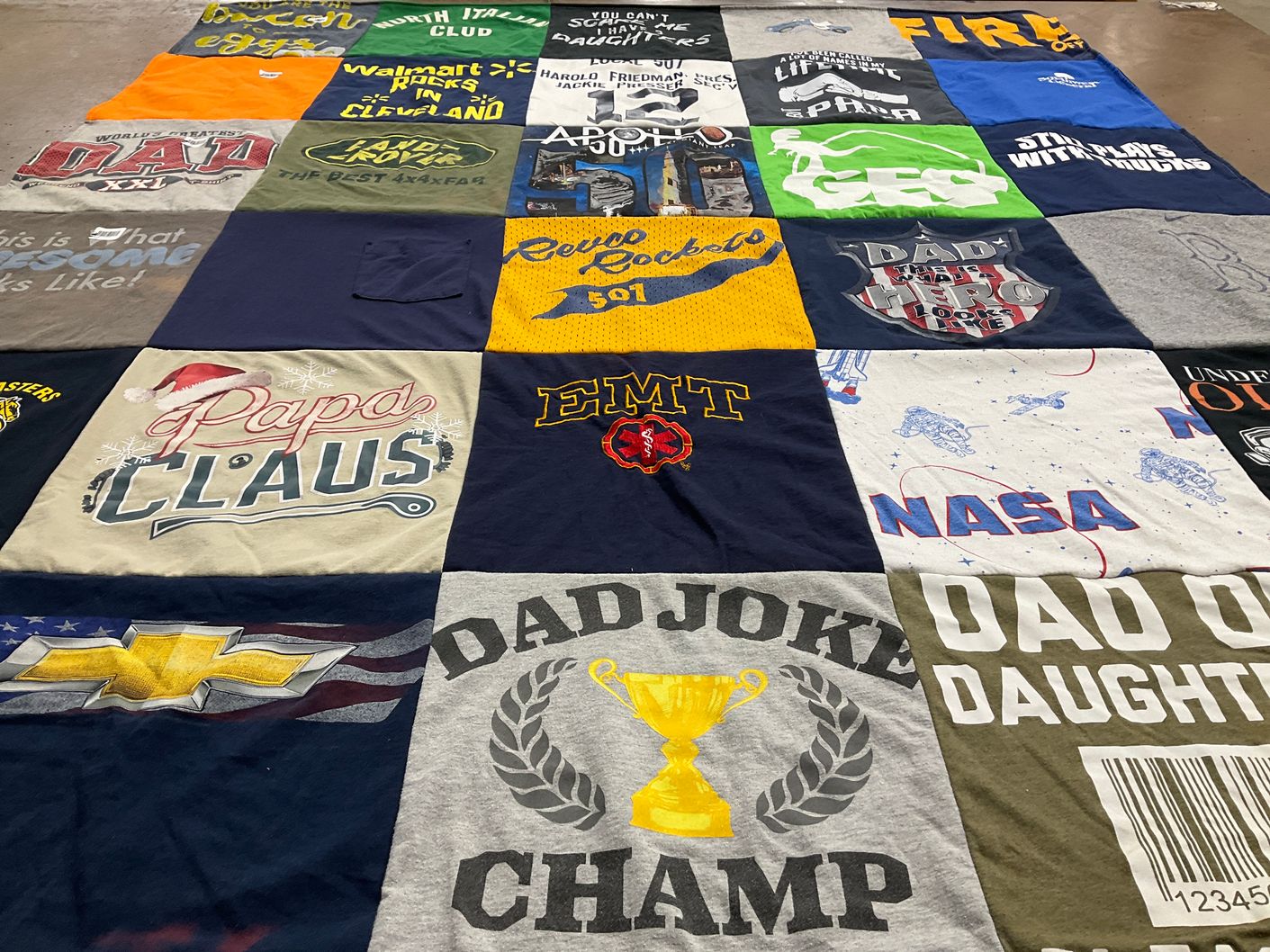 T-shirt quilt with fatherhood, humor themes by Amanda from OH
