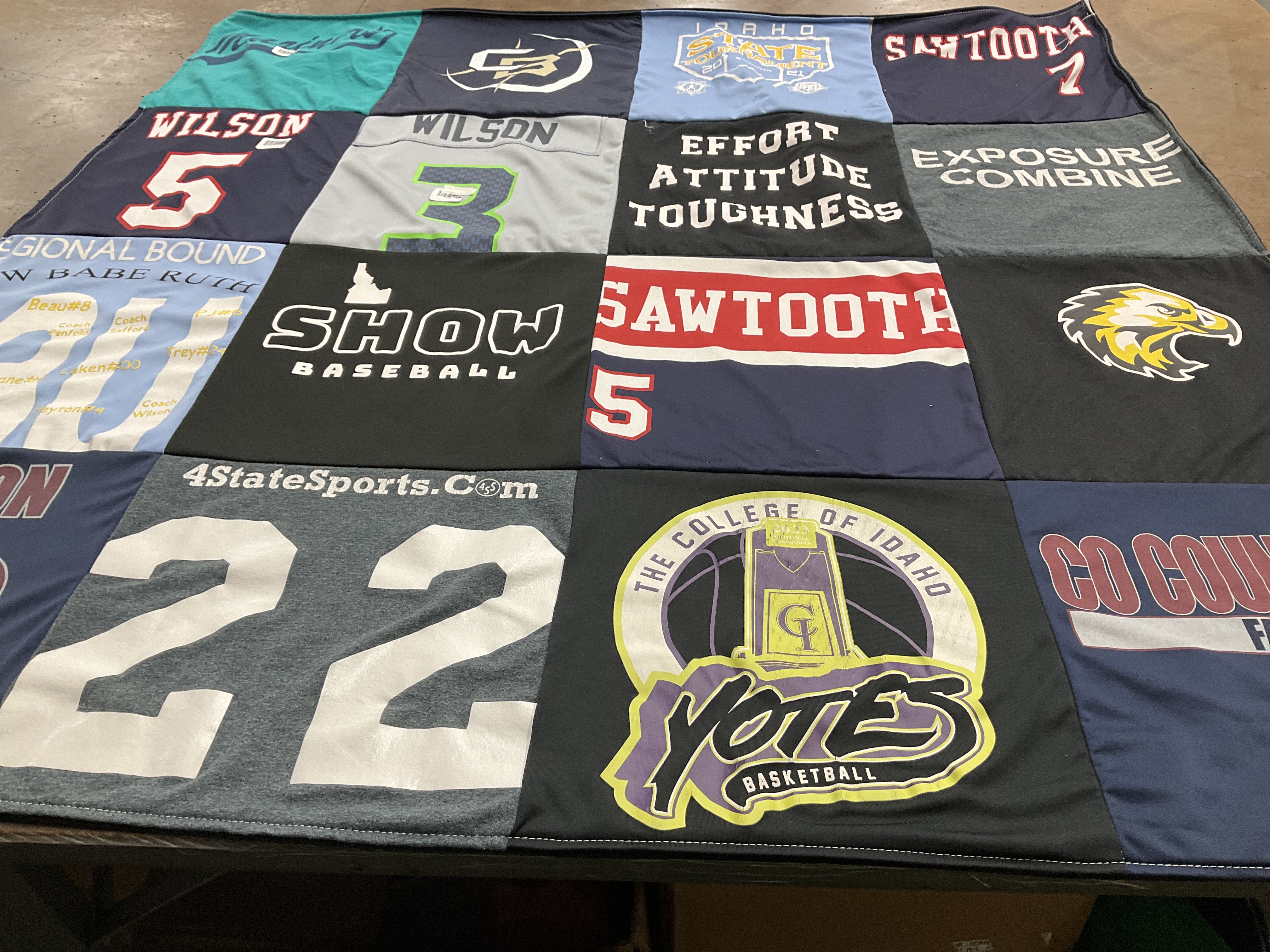 T-shirt quilt featuring notes basketball, sawtooth by Rickie from ID