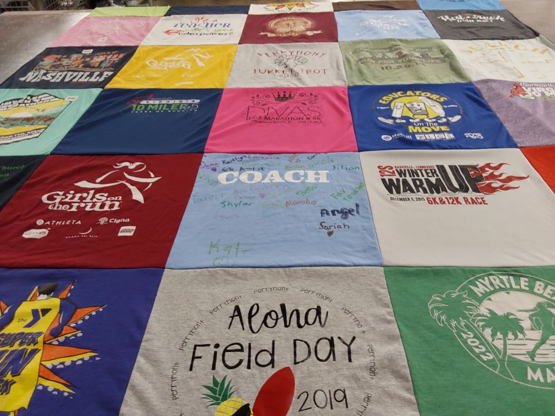 T-shirt quilt with running, education themes by Candace from SC