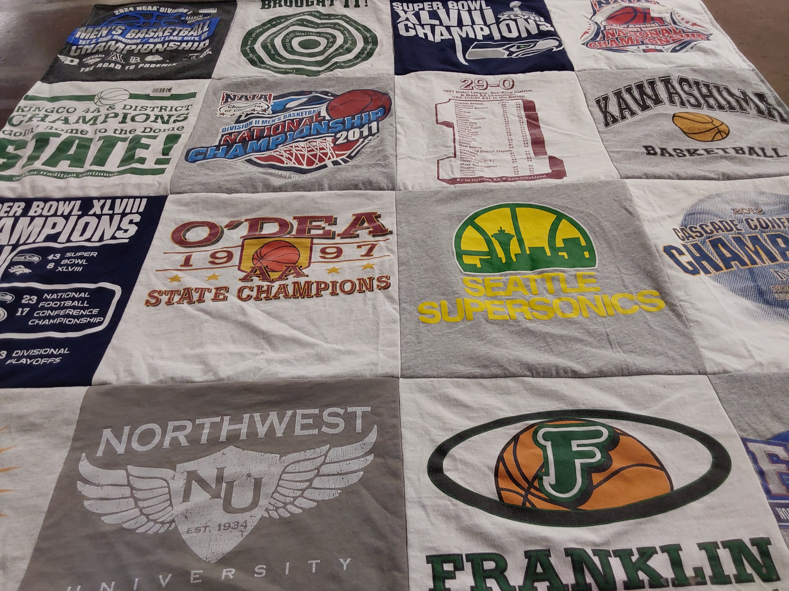 T-shirt quilt featuring seattle supersonics, franklin high school basketball team by Alan from WA