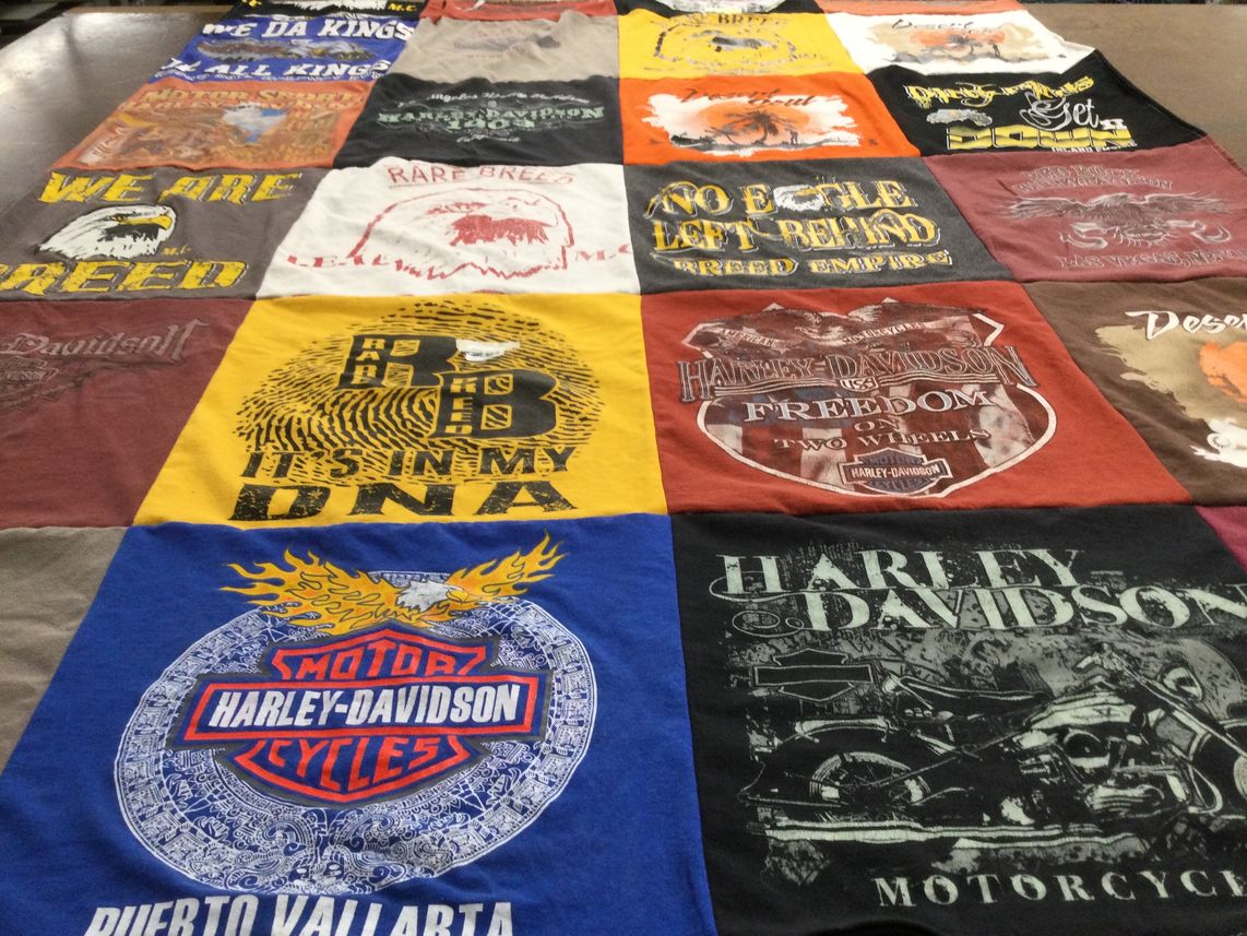 T-shirt quilt with motorcycles, freedom themes by Anthony from CA