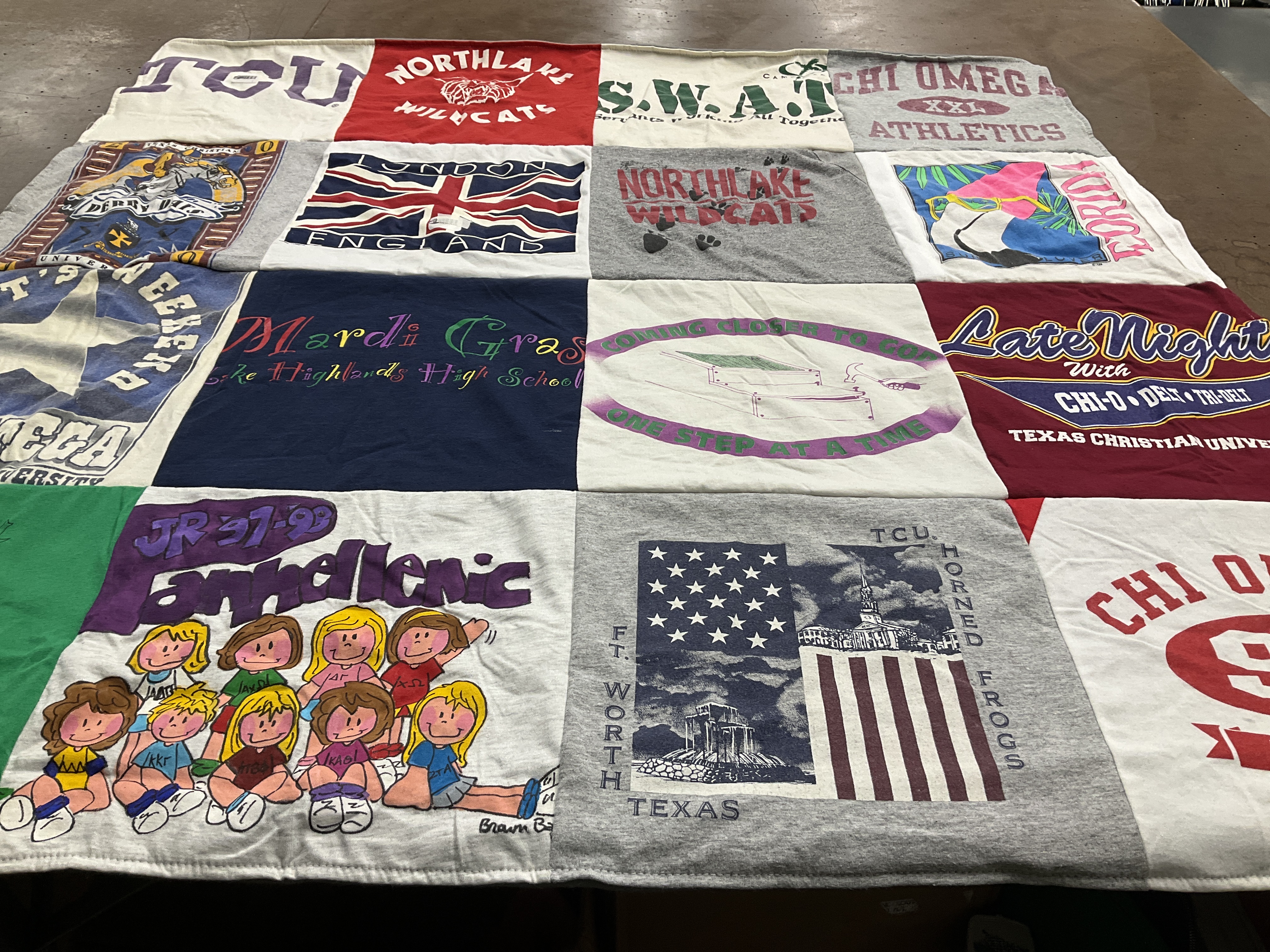 T-shirt quilt featuring tcu horned frogs, northlake wildcats by Deborah from TX