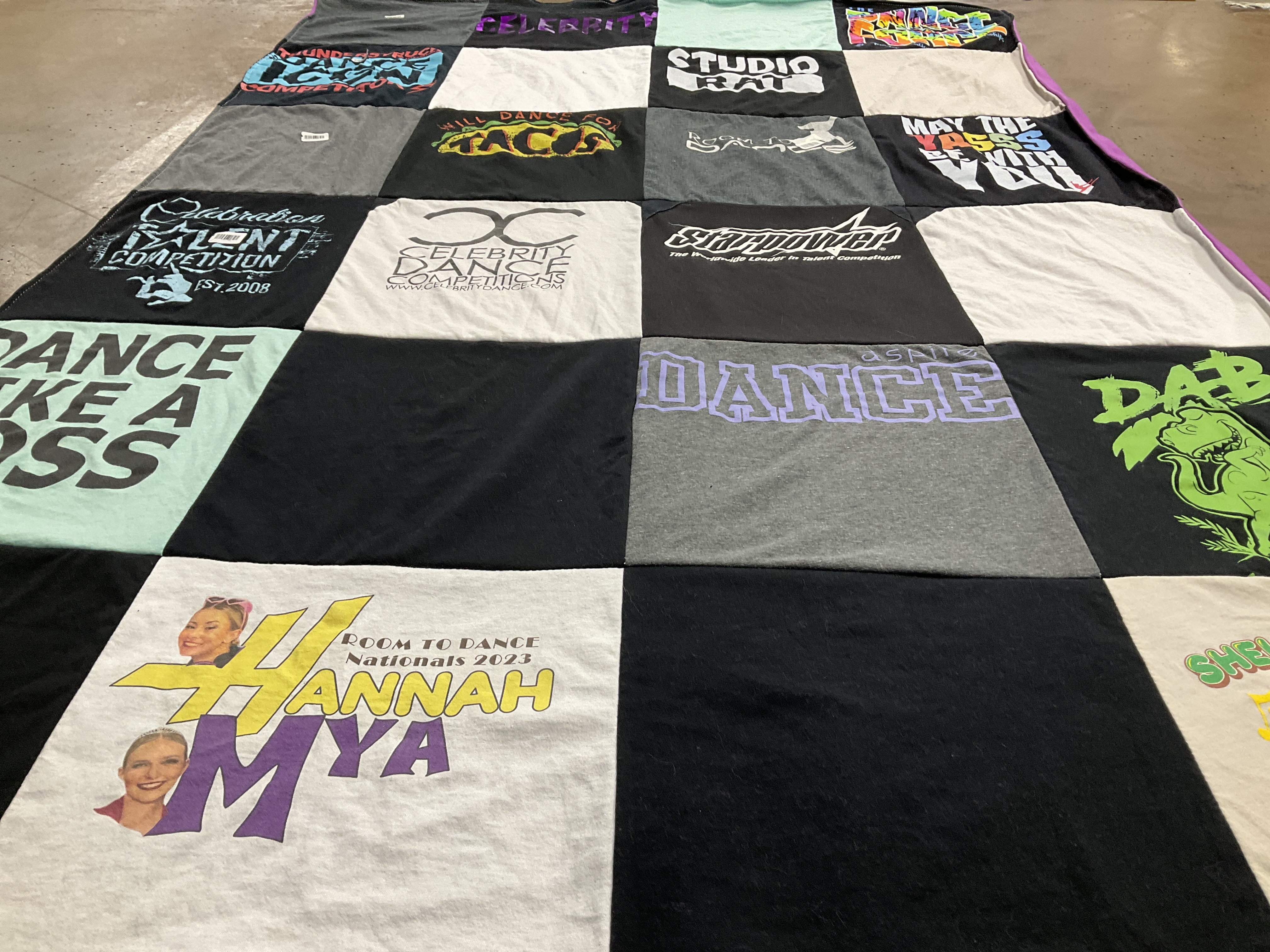 T-shirt quilt with dance, competitions themes by Teri from WY