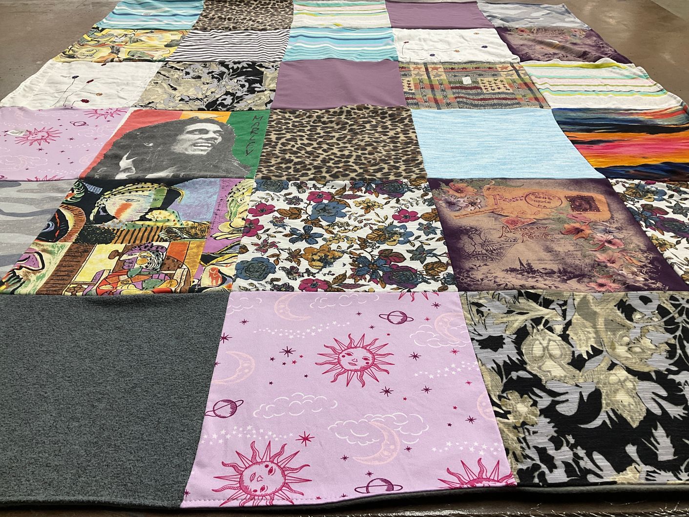T-shirt quilt with art, music themes by JAIME from WA