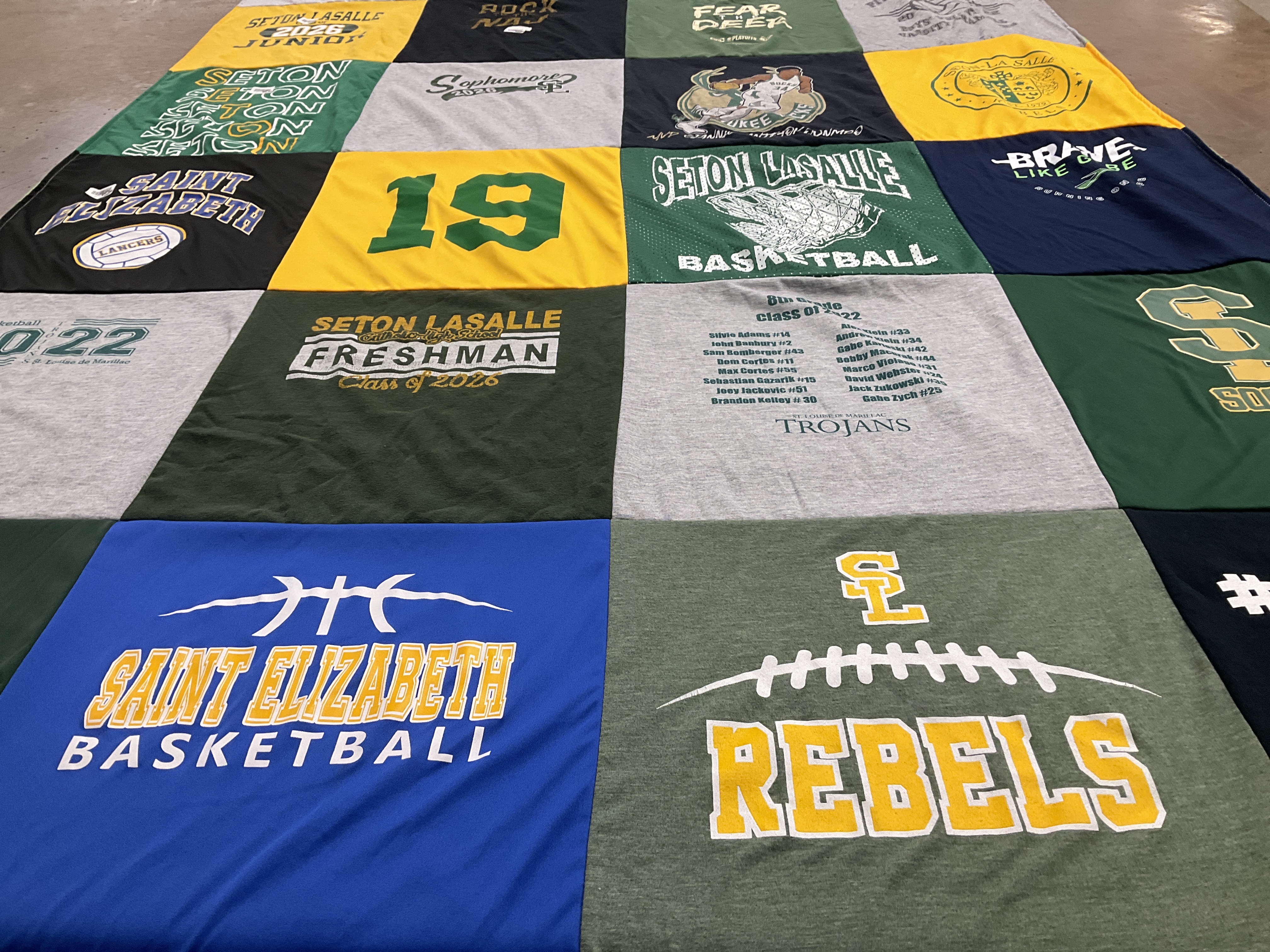 T-shirt quilt featuring seton lasalle basketball, saint elizabeth basketball by josephine from PA
