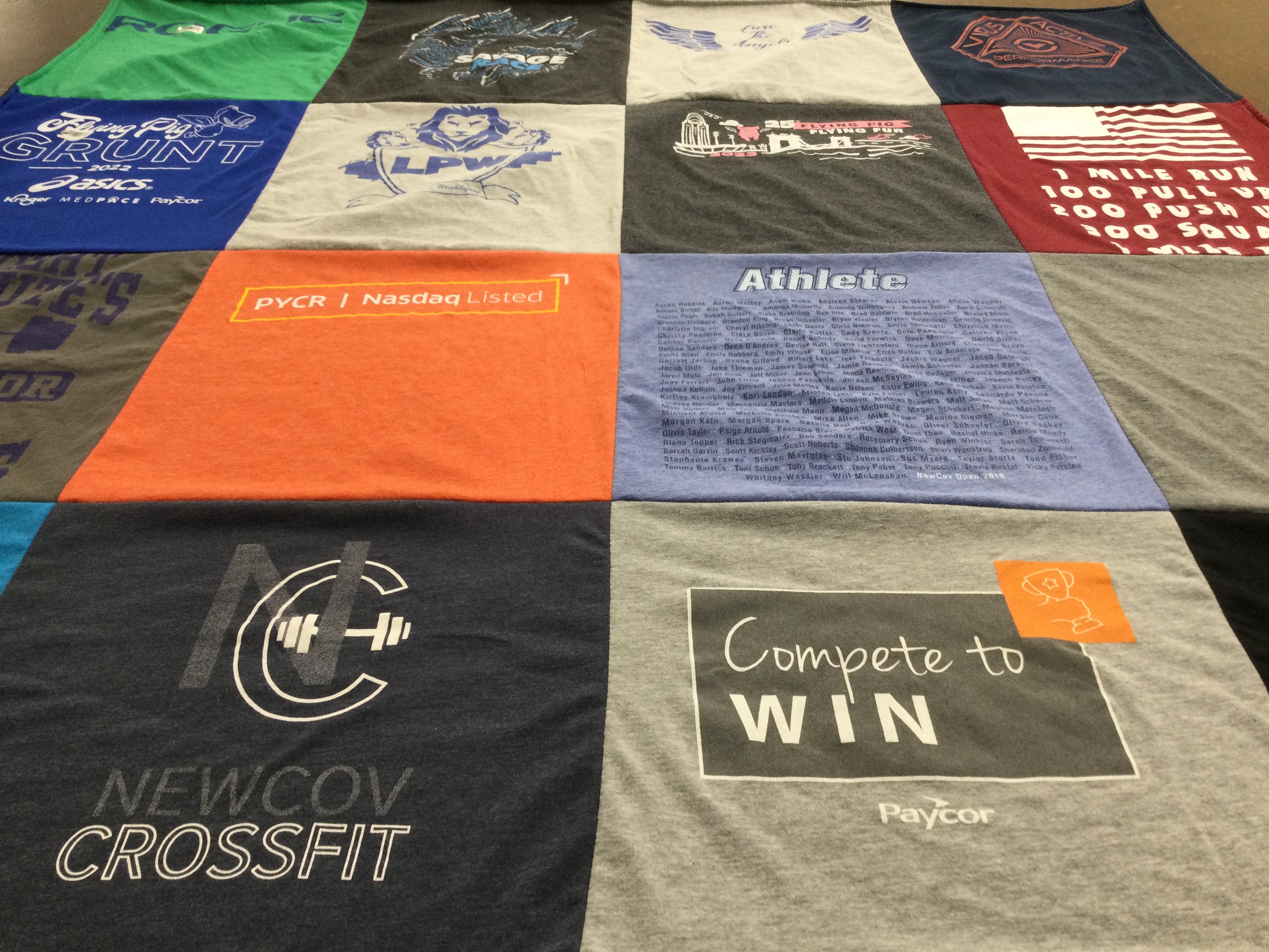 T-shirt quilt with fitness, running themes by Sadie from OH