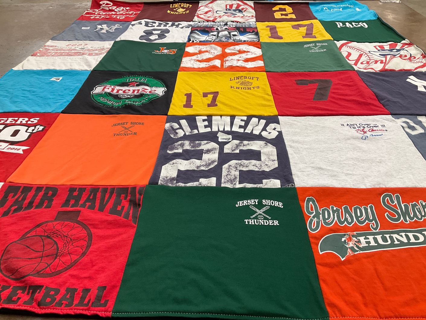 T-shirt quilt featuring jersey shore thunder, new york yankees by Valerie from NJ
