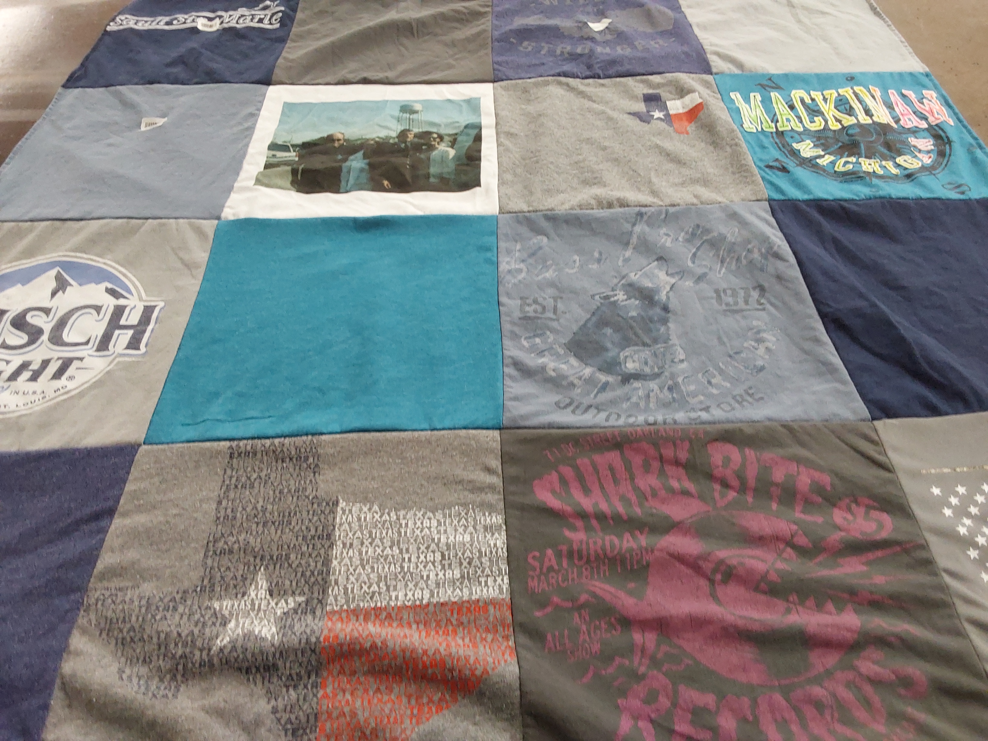 T-shirt quilt with outdoor activities, music themes by Lori from FL