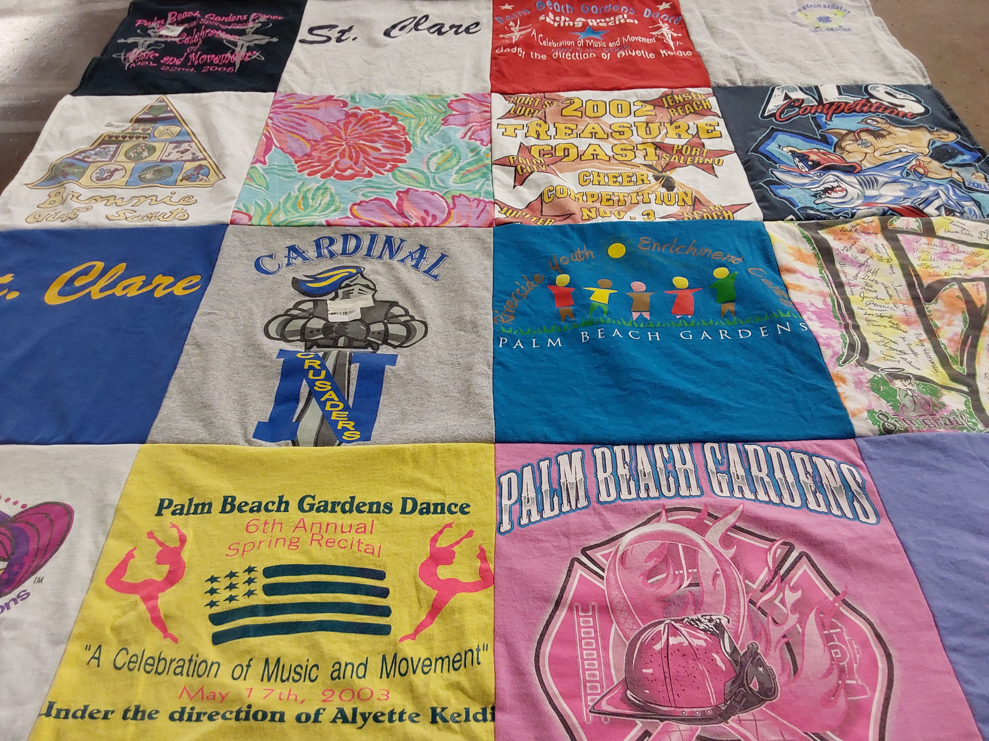 T-shirt quilt from st. clare school, palm beach gardens high school by Christy from FL