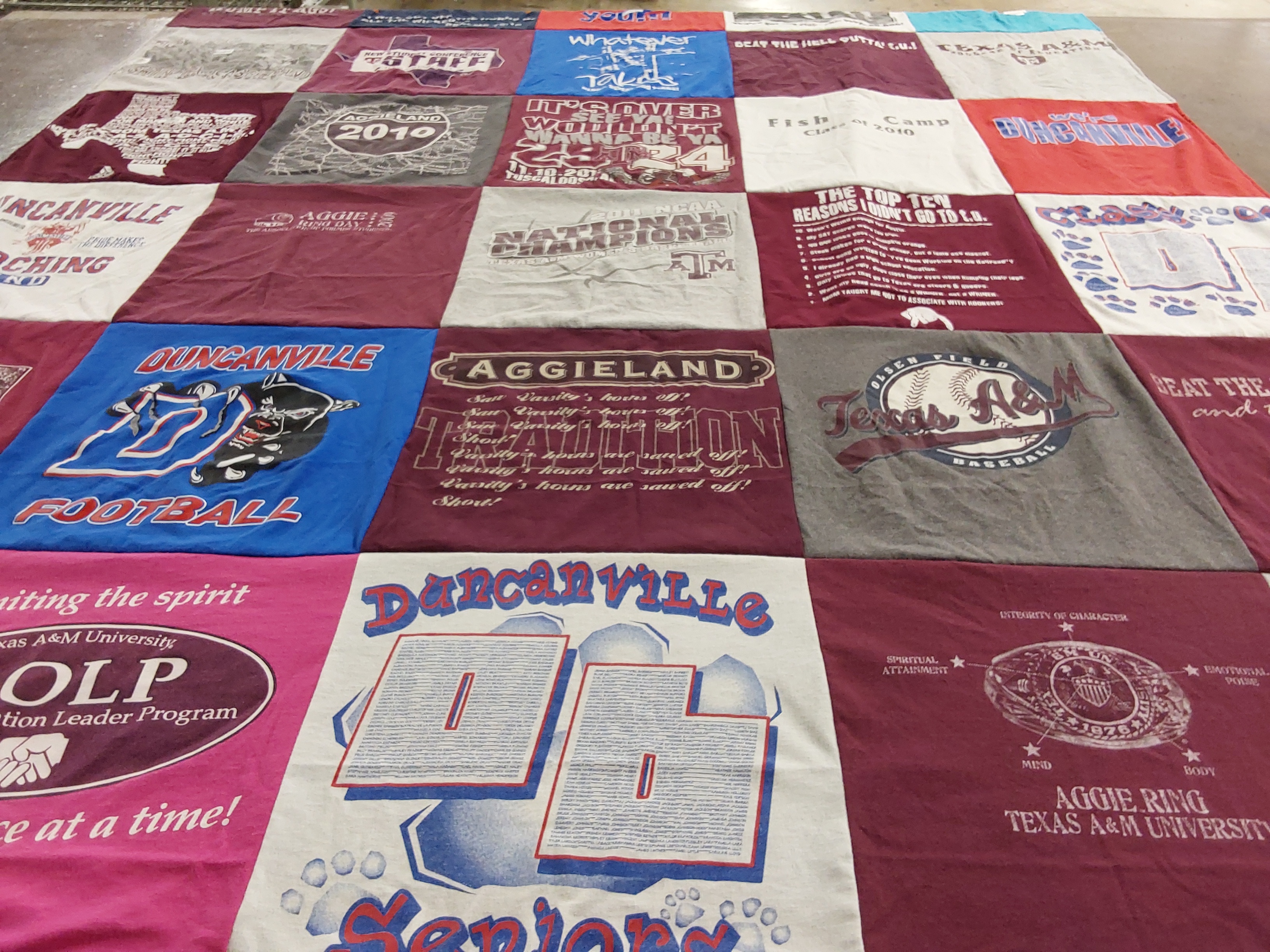 T-shirt quilt featuring duncanville football, texas a&m baseball by Candis from TX