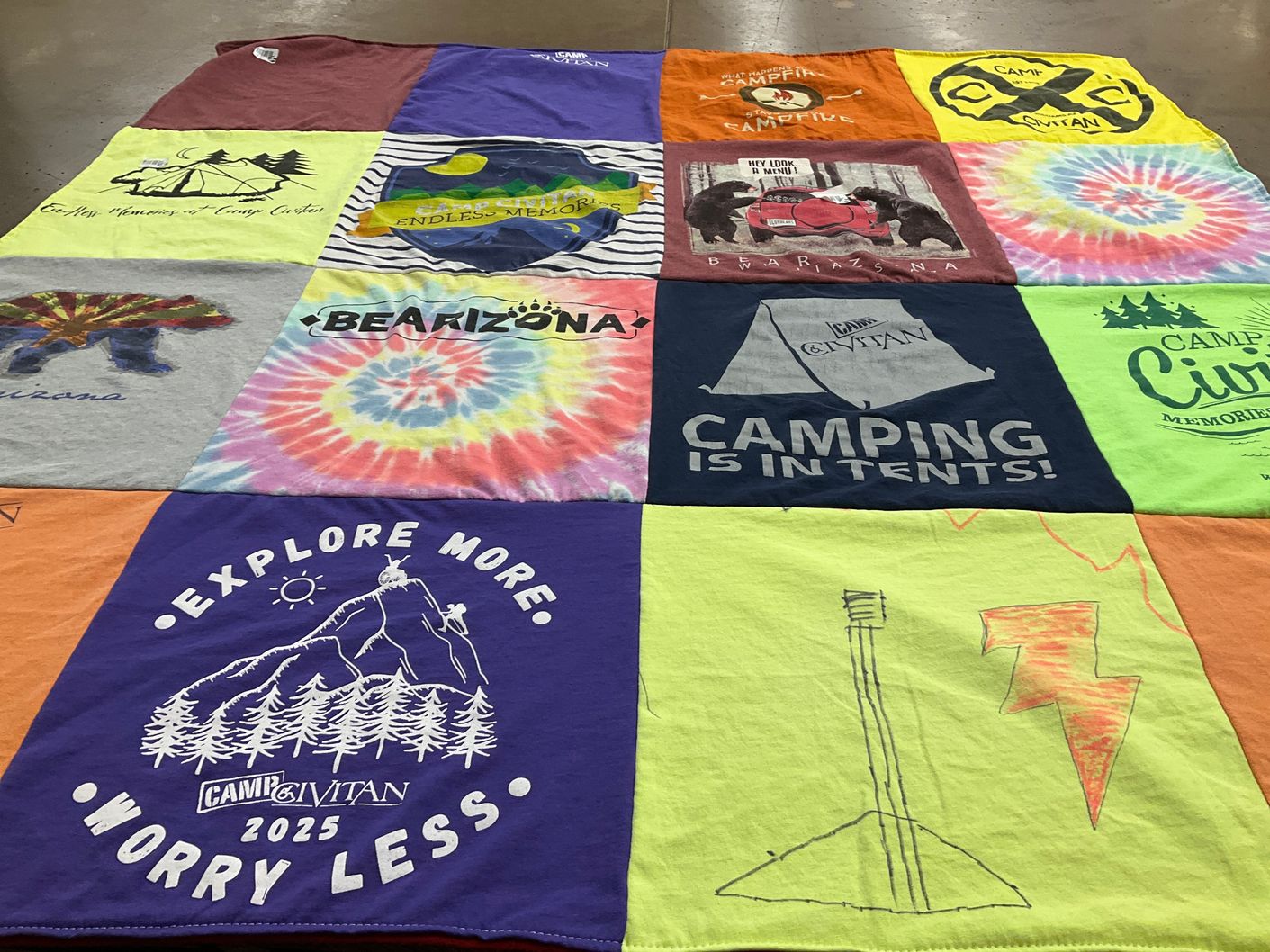 T-shirt quilt with camping, outdoors themes by KELLI from MA