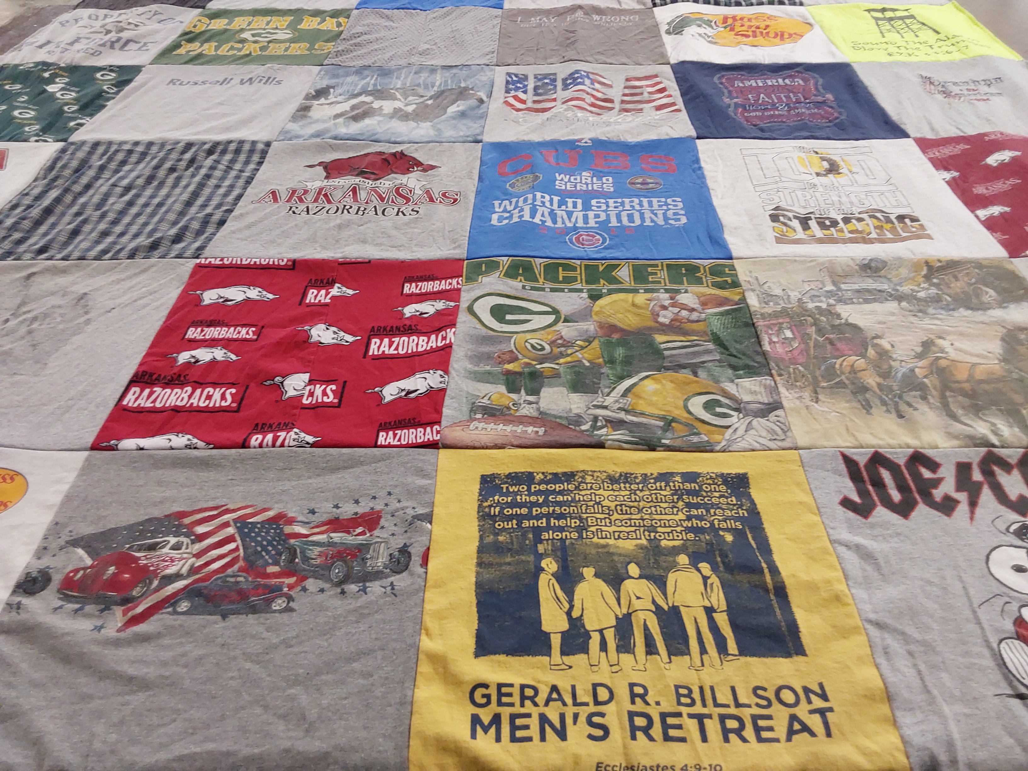 T-shirt quilt featuring green bay packers, arkansas razorbacks by Dina from TX
