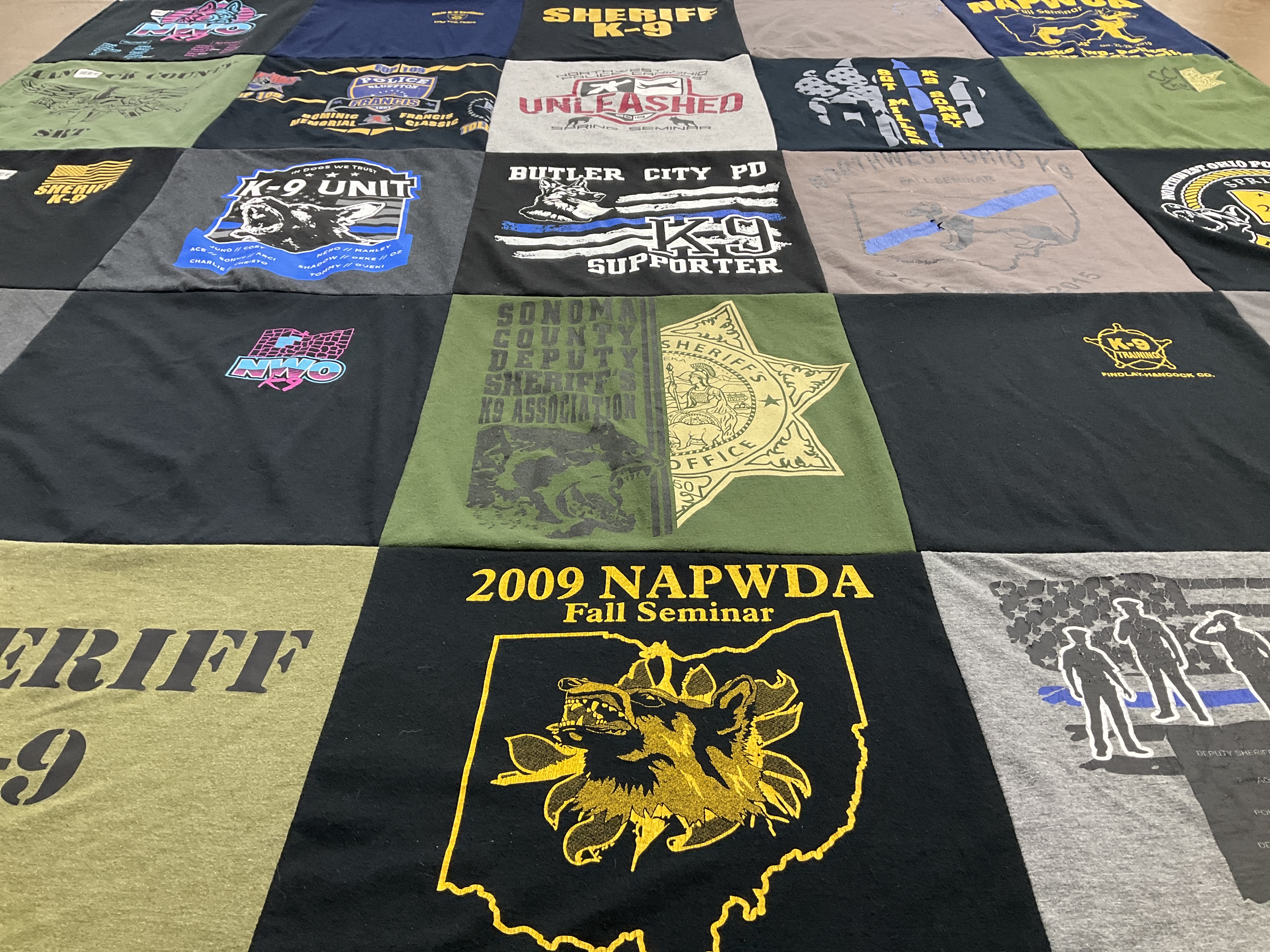 T-shirt quilt with k-9 units, law enforcement themes by Tom from OH