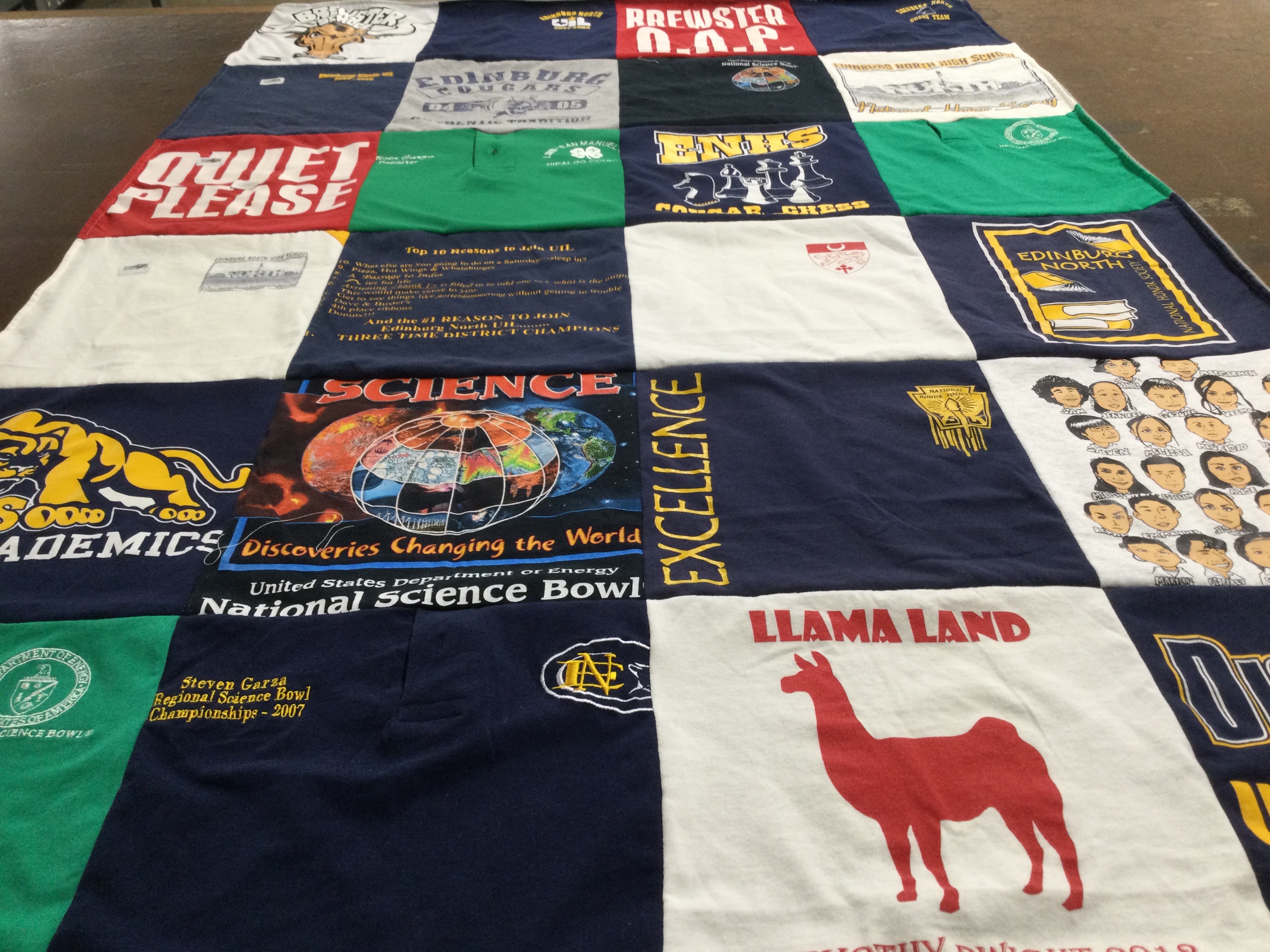 T-shirt quilt featuring edinburg cougars, cougar chess by cathy from TX
