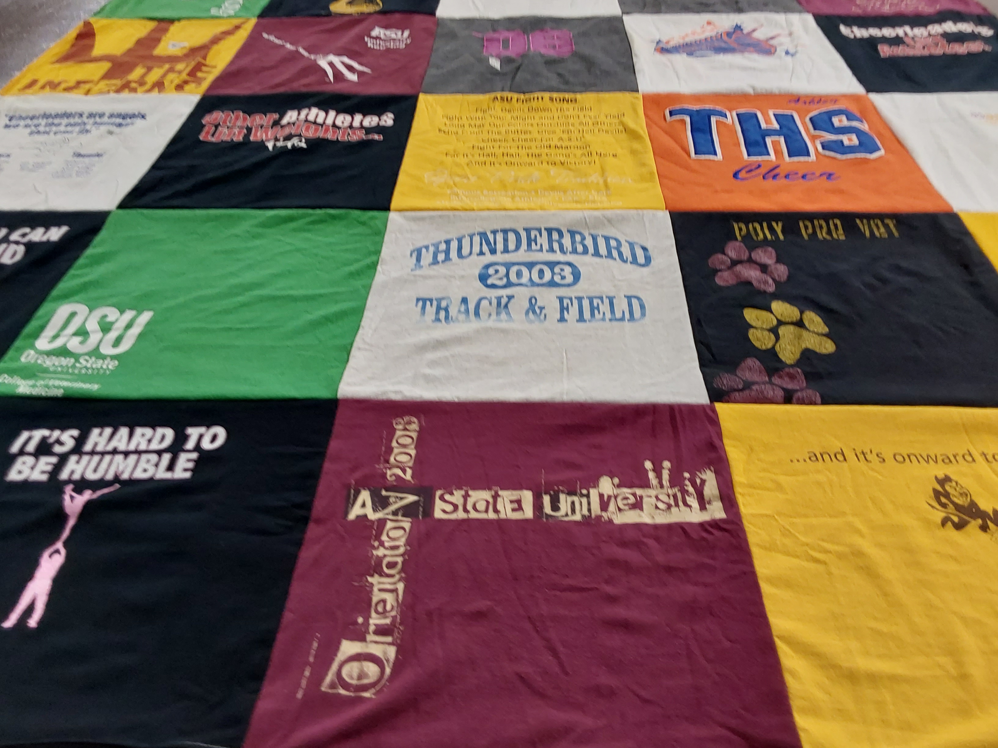 T-shirt quilt from oregon state university, thunderbird school of global management by Judy from AZ