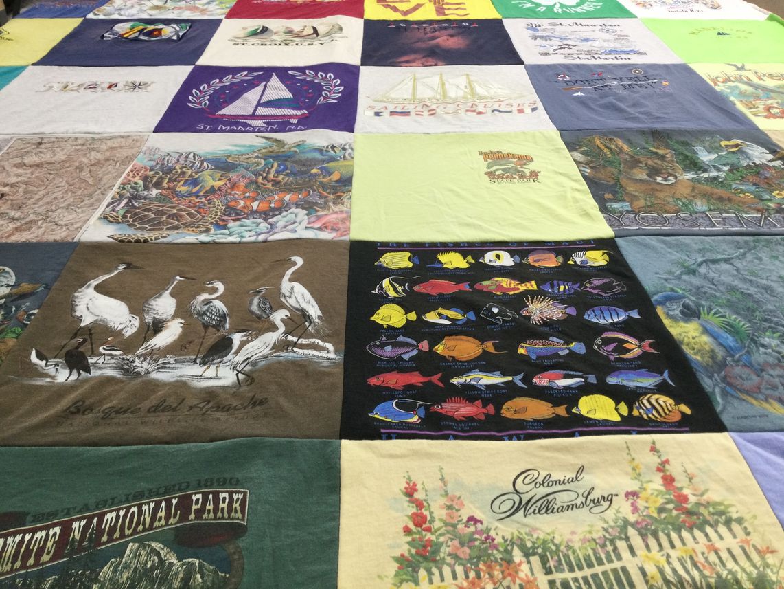 T-shirt quilt with nature, marine life themes by Anne from MN
