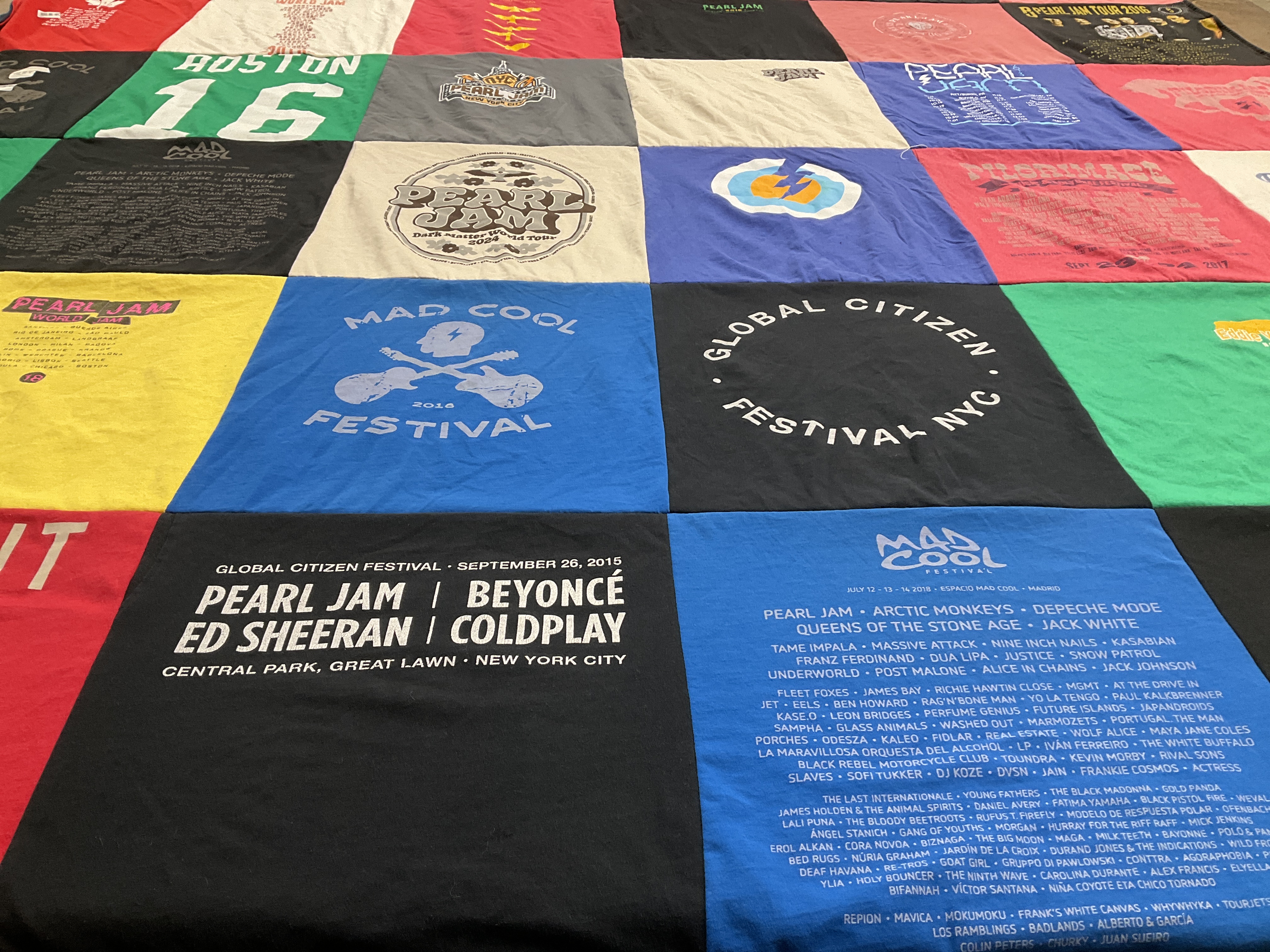 T-shirt quilt with music festivals, live performances themes by Jennifer from NY
