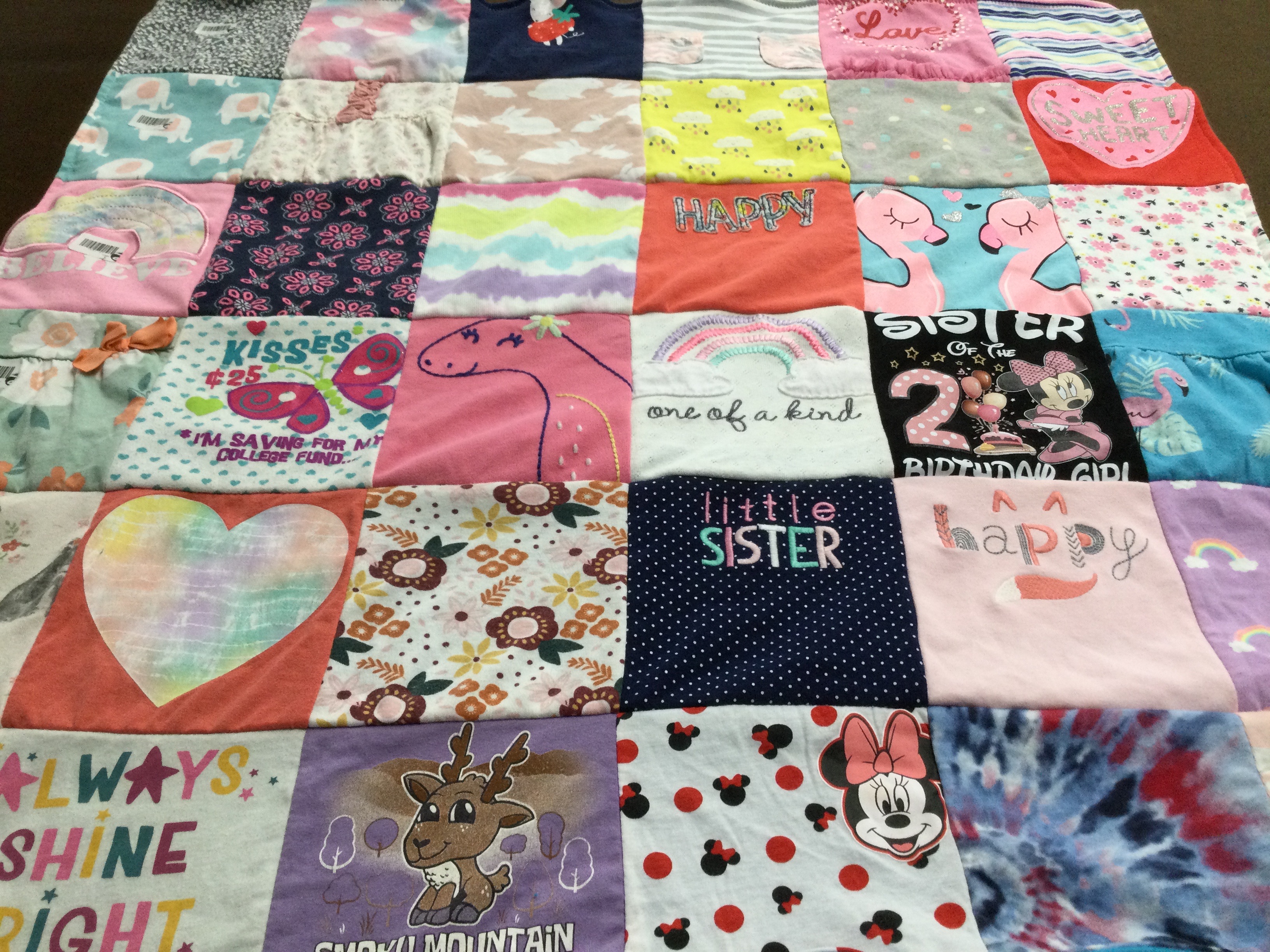 T-shirt quilt with family, birthdays themes by Megan from IL