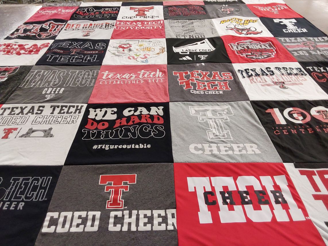 T-shirt quilt featuring texas tech cheer, red raiders by Julie from TX