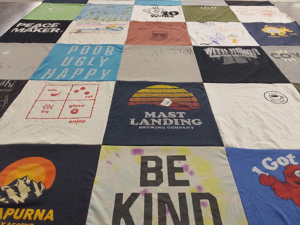 T-shirt quilt with brewing, food themes by Todd from RI