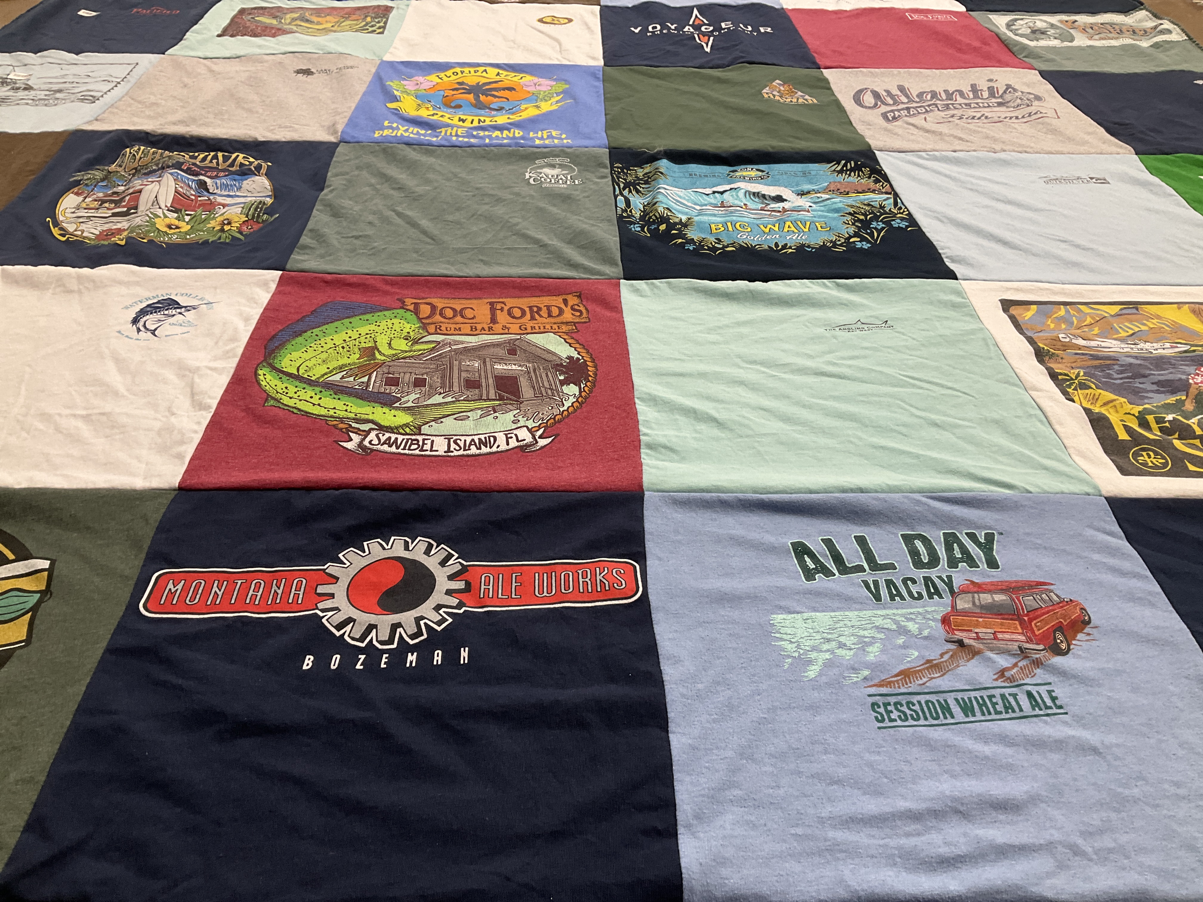 T-shirt quilt with fishing, beach themes by Chloe from MN